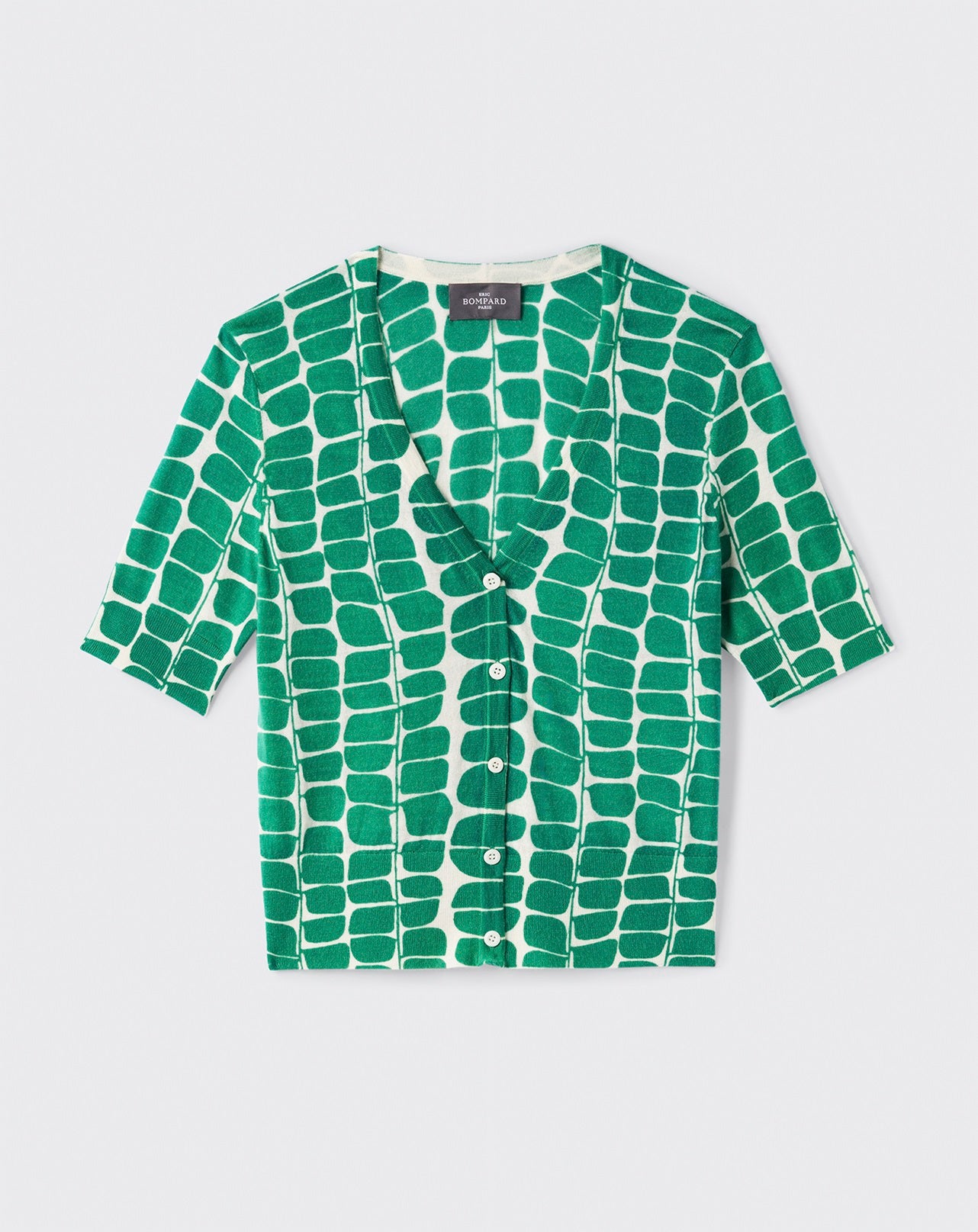 Gilet ultrafin imprimé lierre-NATUREL/VERT MENTHE-70% CACHEMIRE 30% SOIE