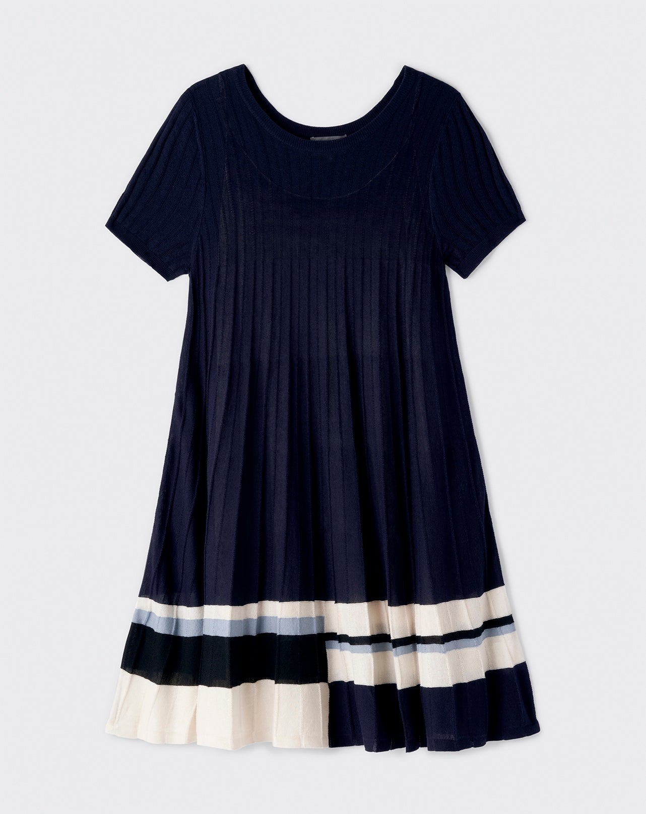 Robe plissé -MARINE/NATUREL-85% SOIE 15% CACHEMIRE