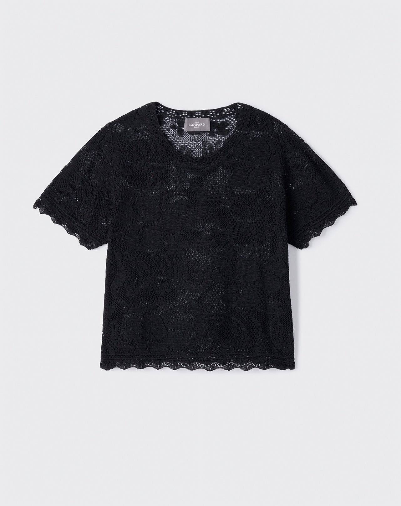 Col rond dentelle-NOIR-100% COTON