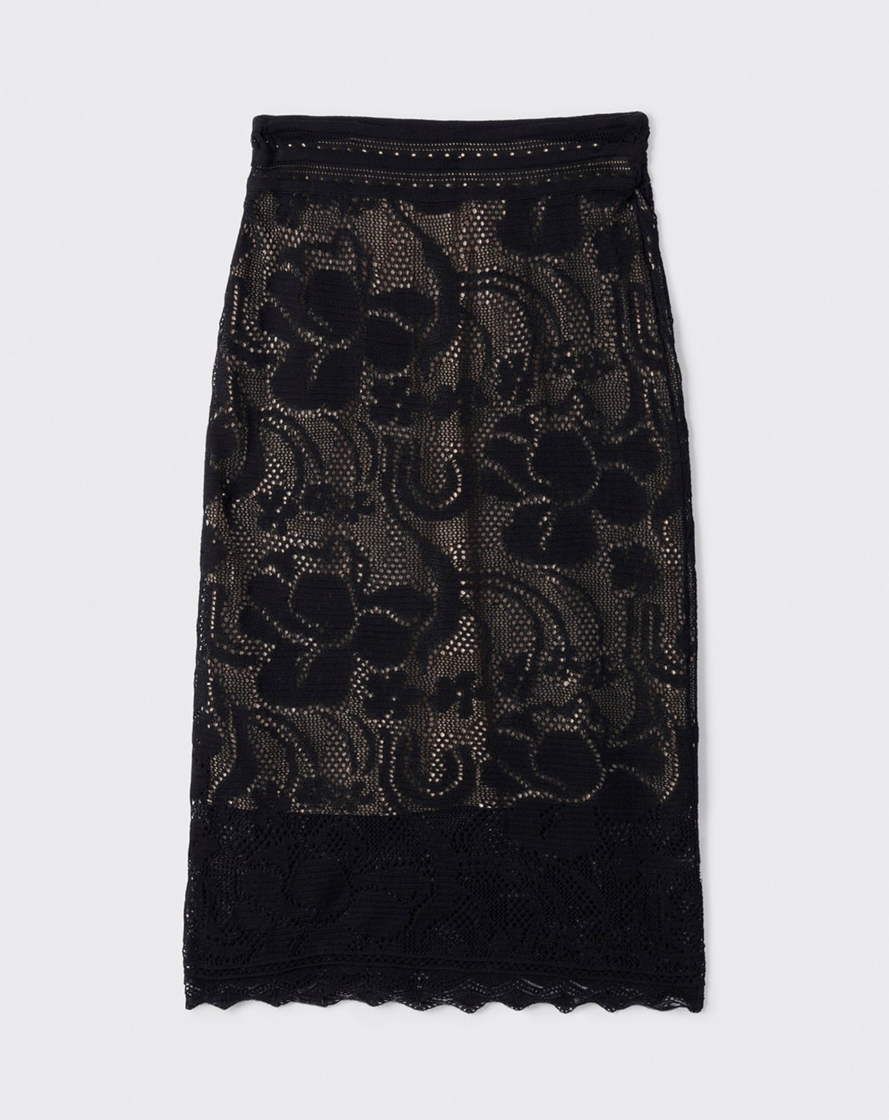 Jupe crayon dentelle-NOIR-100% COTON