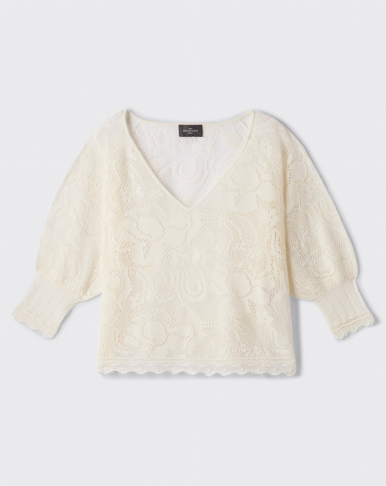 Pull V dentelle-NATUREL-100% COTON