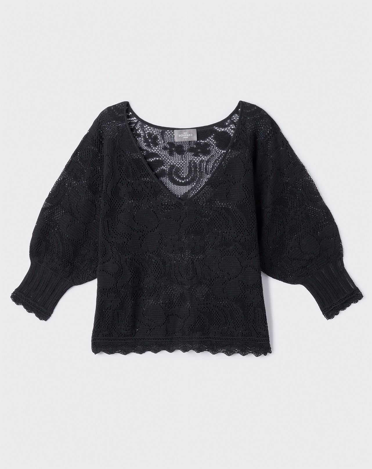 Pull V dentelle-NOIR-100% COTON