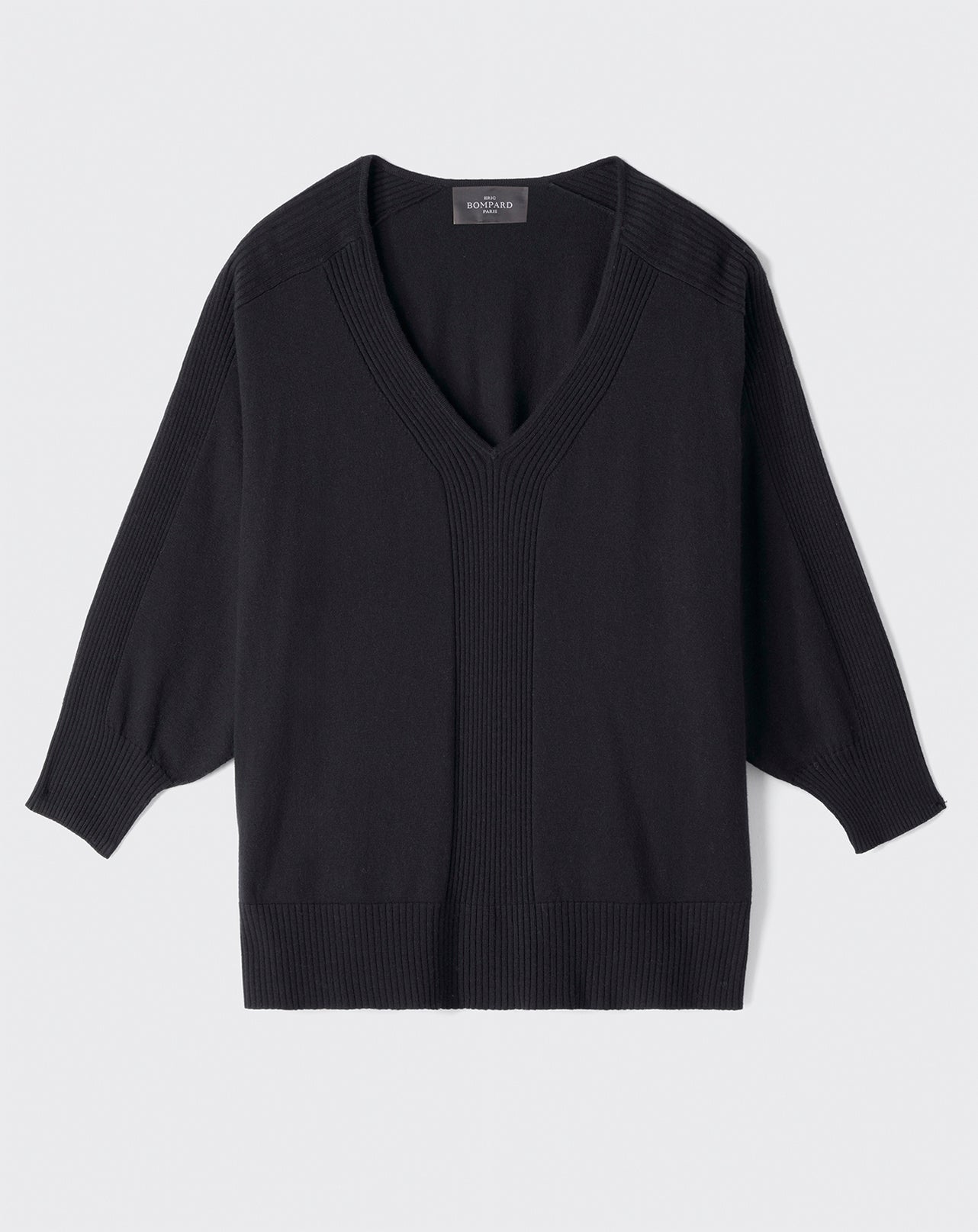 Pull V ultrafin manches ballons-NOIR-85% PIMA COTON 15% CACHEMIRE