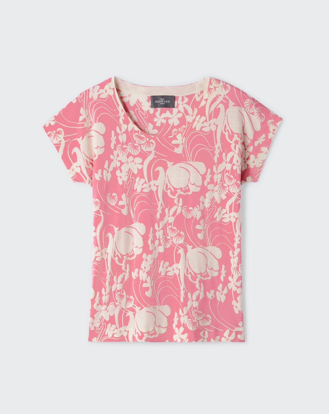 Pull col rond ultrafin imprimé-BUBBLE GUM-70% CACHEMIRE 30% SOIE