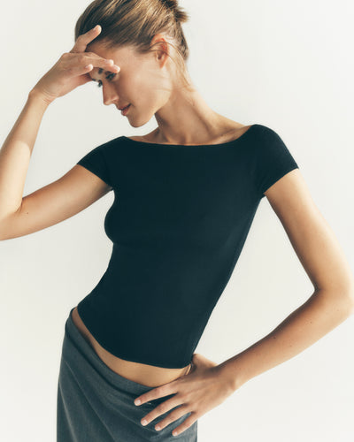 Top encolure Bardot-NOIR-70% cachemire 30% soie