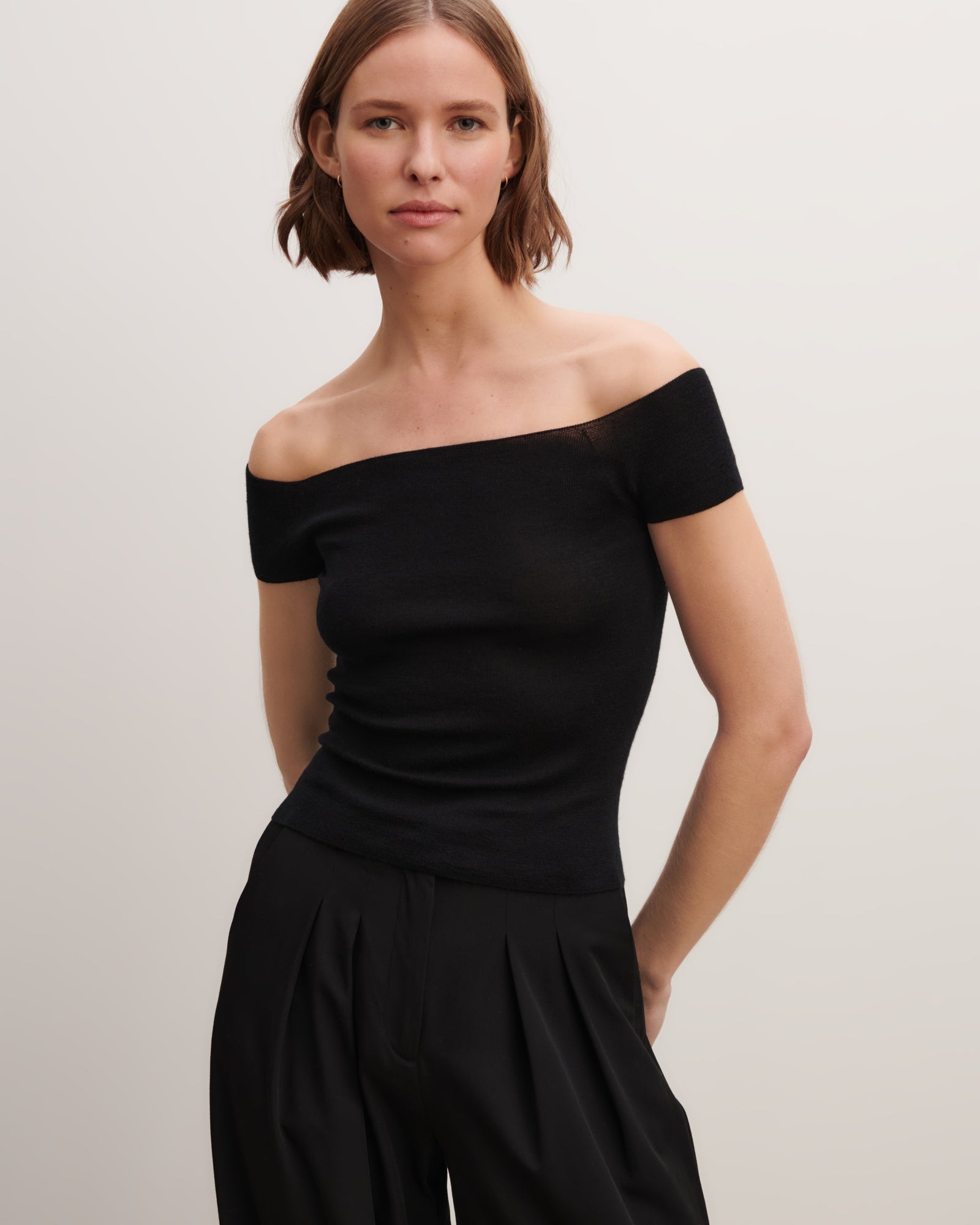 Top encolure Bardot-NOIR-70% cachemire 30% soie