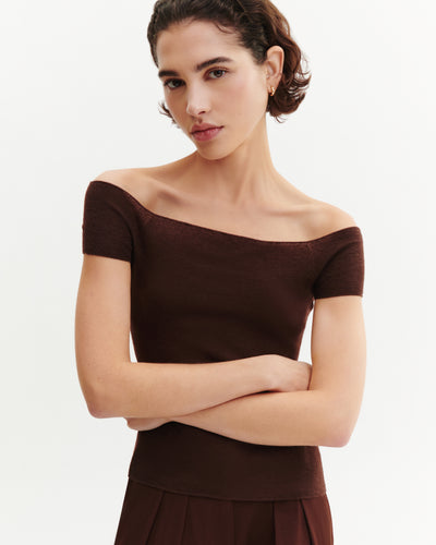 Top ajusté en maille unie-CAFE-70% cachemire 30% soie