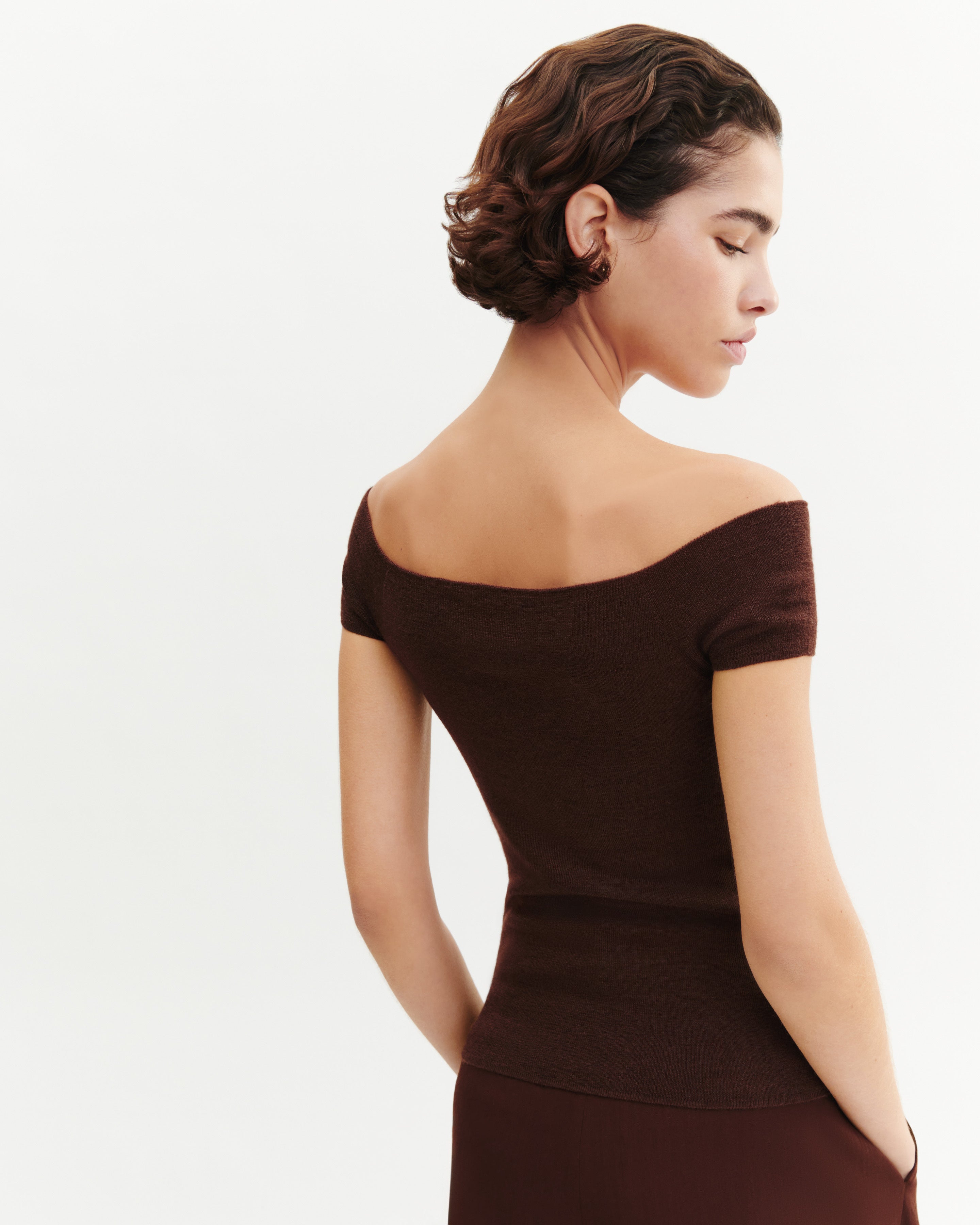 Top ajusté en maille unie-CAFE-70% cachemire 30% soie
