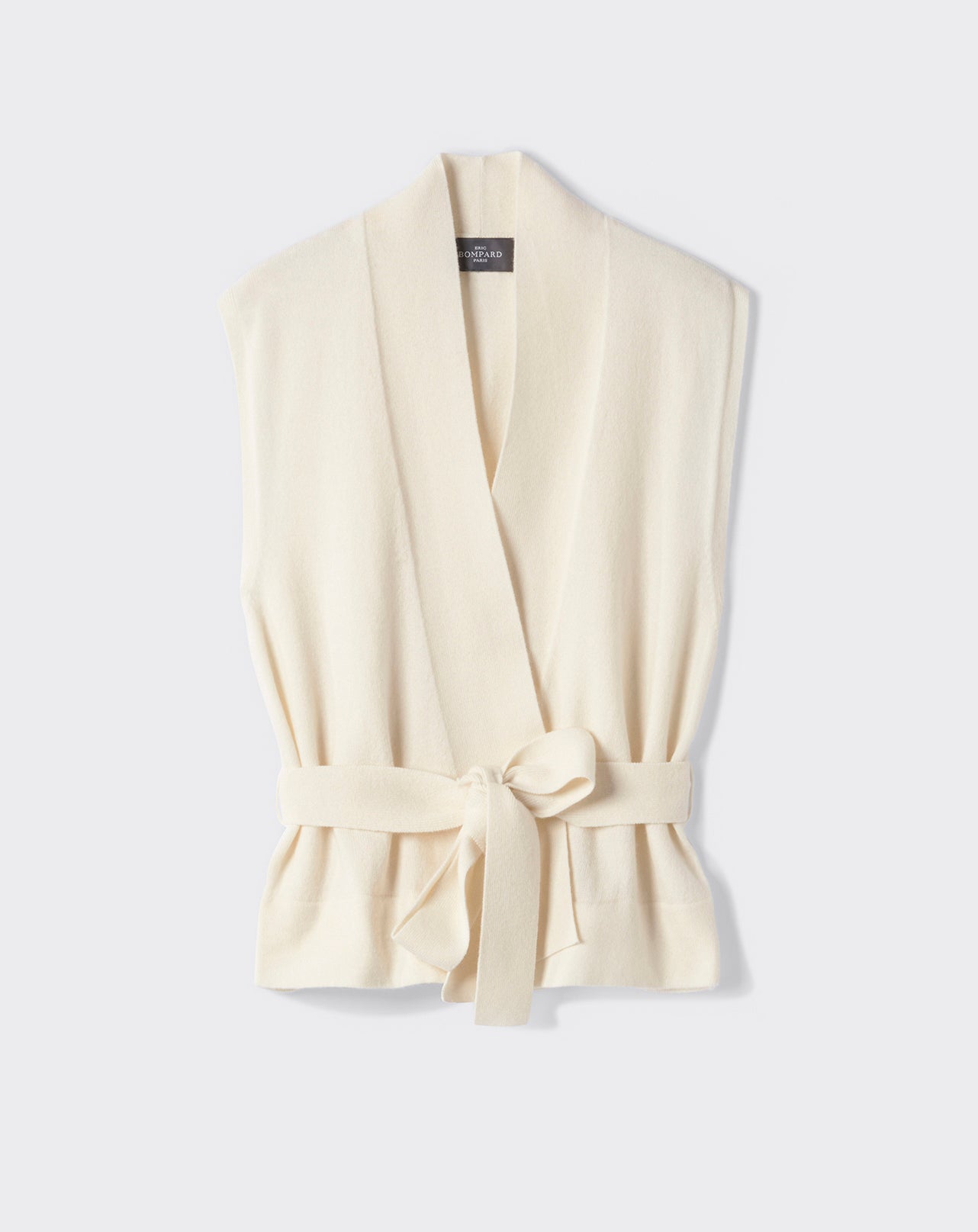 Gilet ceinturé-NATUREL-100% CACHEMIRE