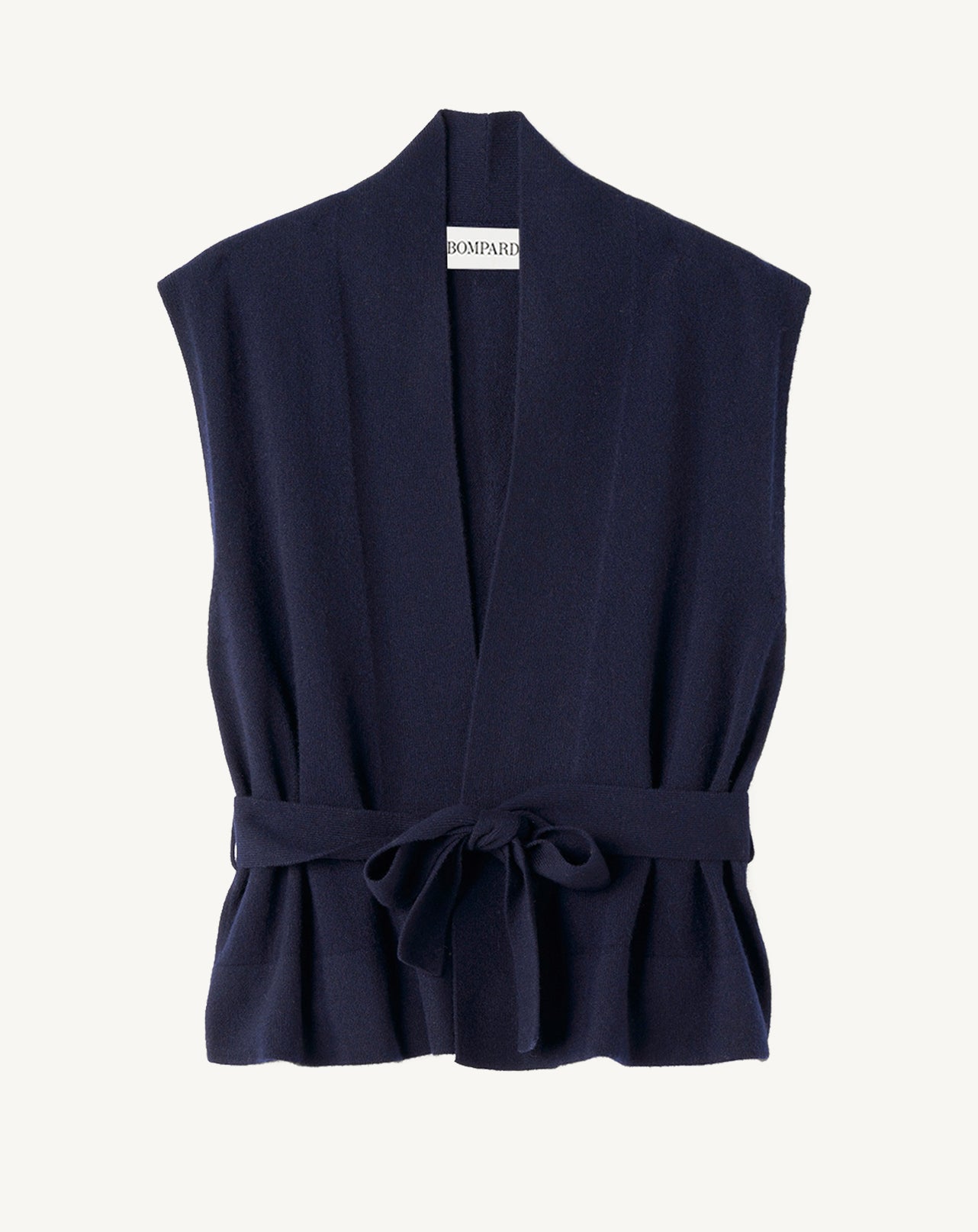 Veste cosy ceinturée sans manches-MARINE-100% CACHEMIRE