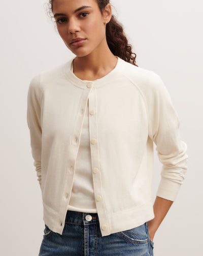 Cardigan court-NATUREL-85% pima coton 15% cachemire