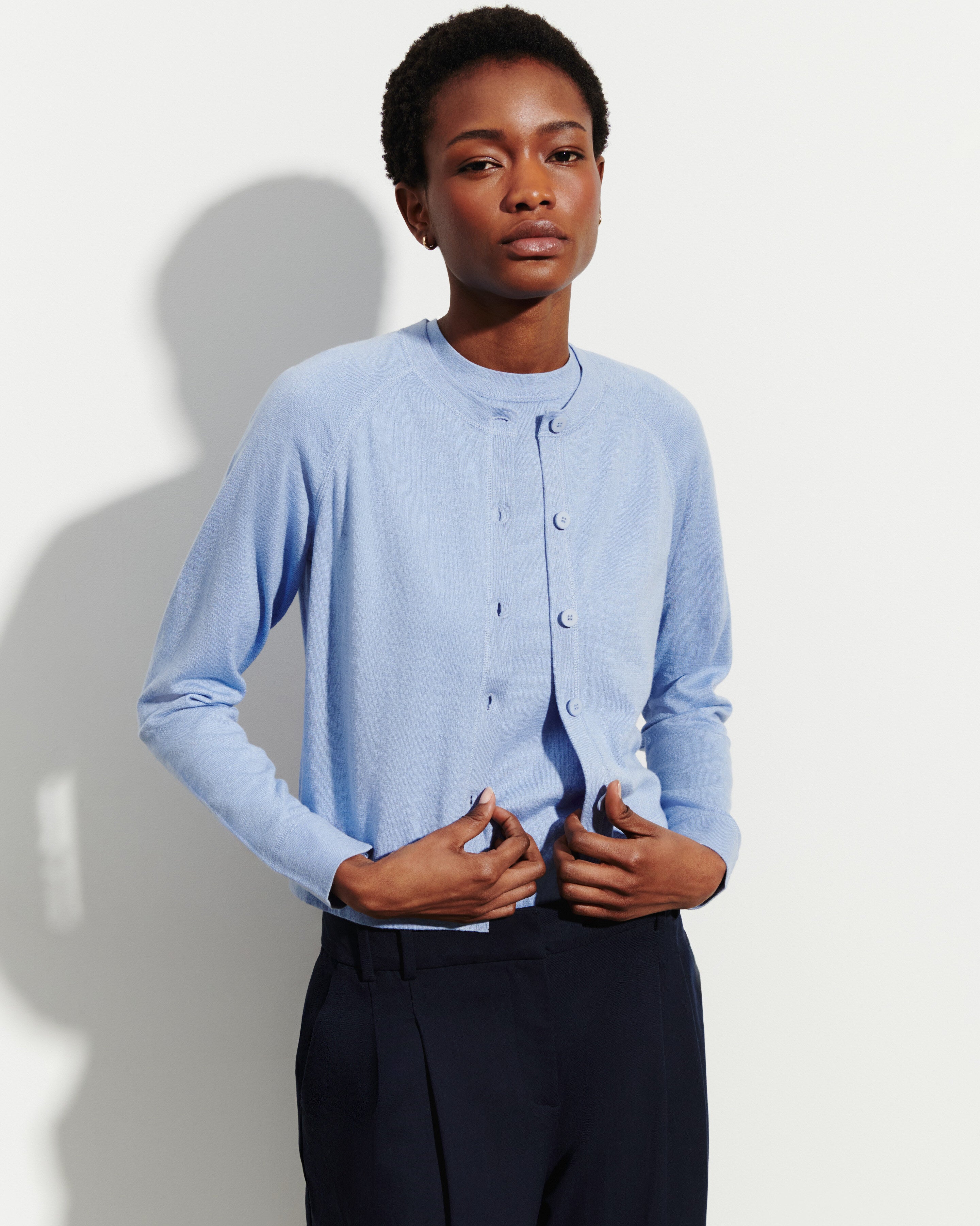 Cardigan court-BLEU AGATE-85% pima coton 15% cachemire