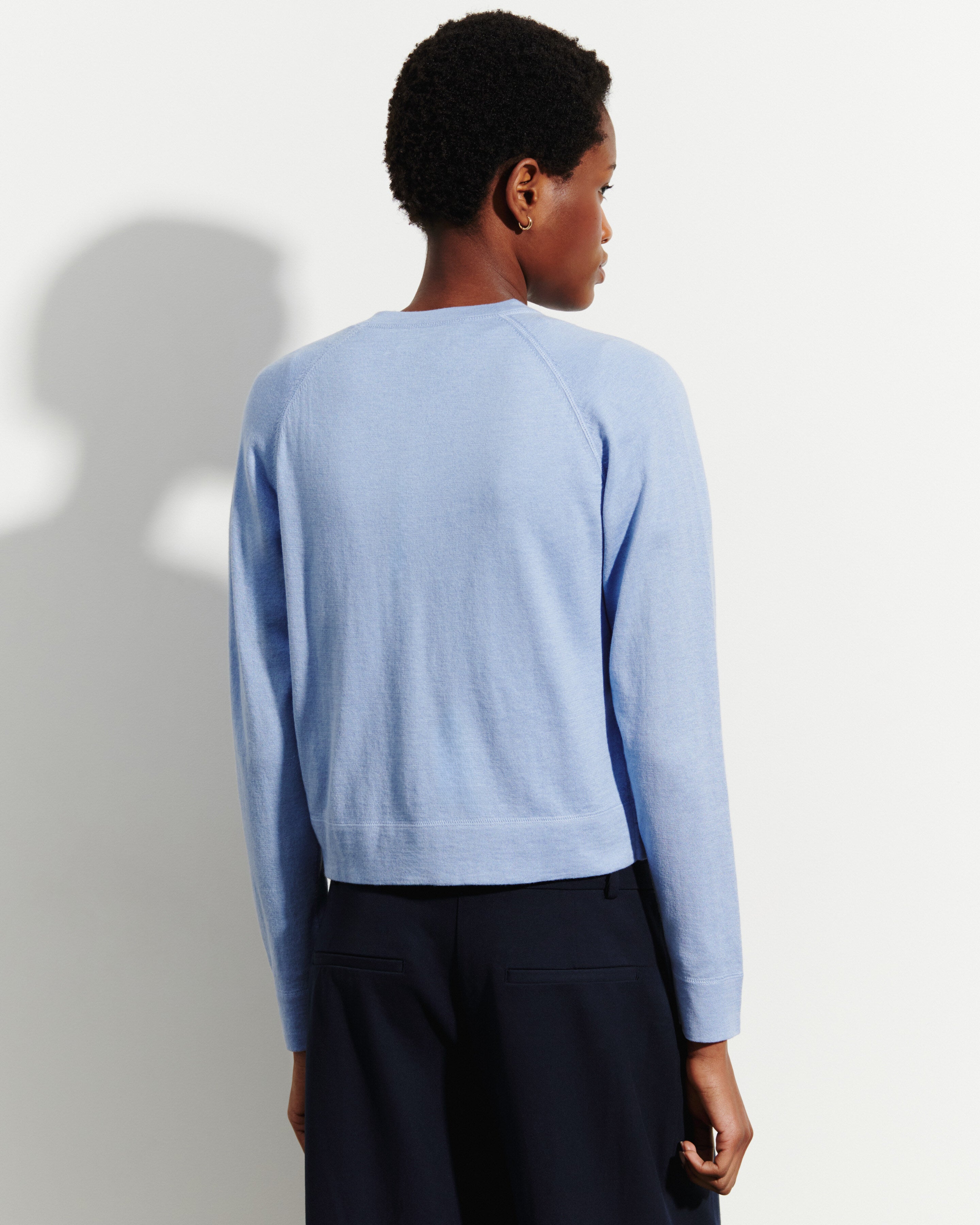 Cardigan court-BLEU AGATE-85% pima coton 15% cachemire