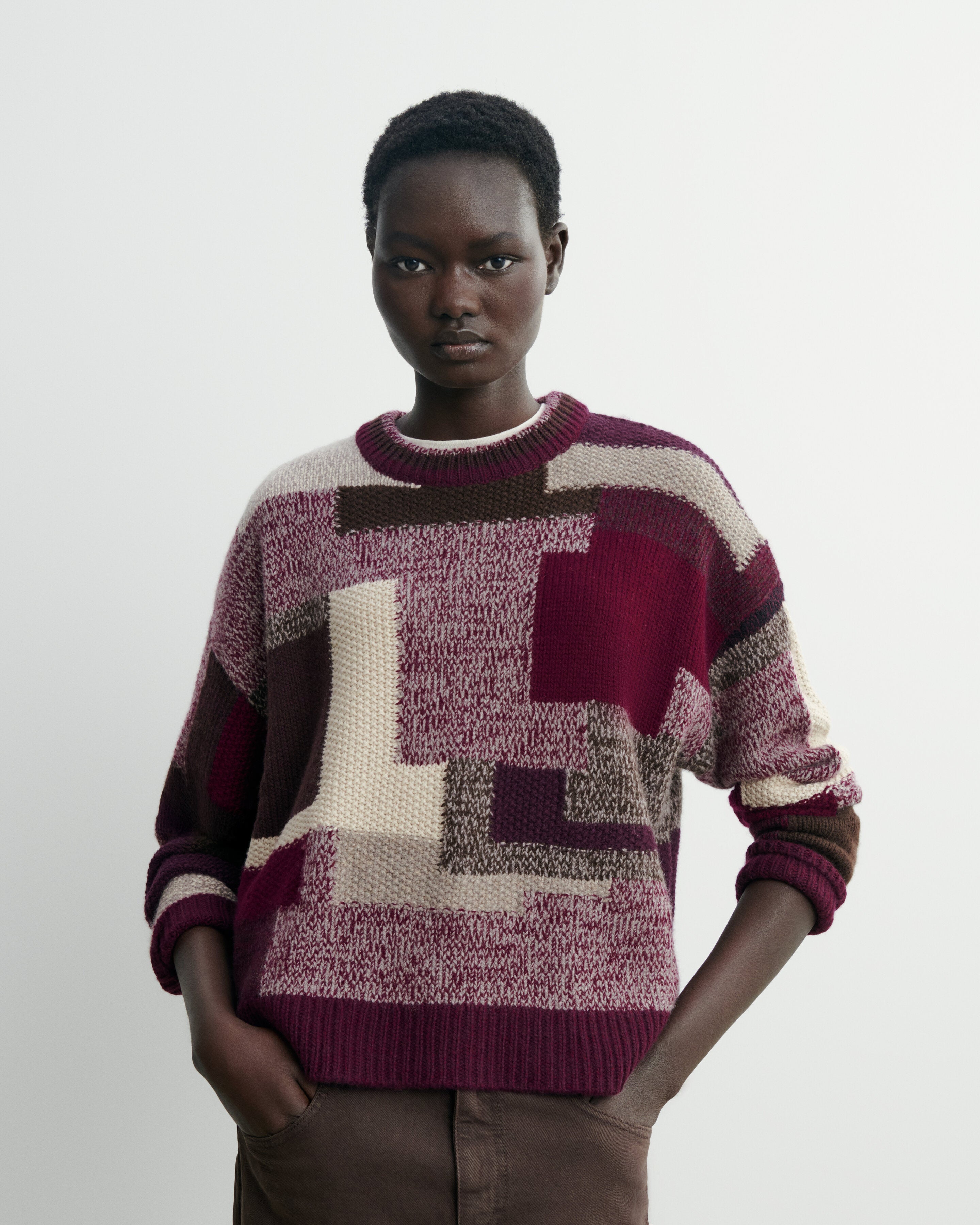 POMMEd'amour/ニット Patchwork round neck pullover in Cashmere Women damask plum/millet
