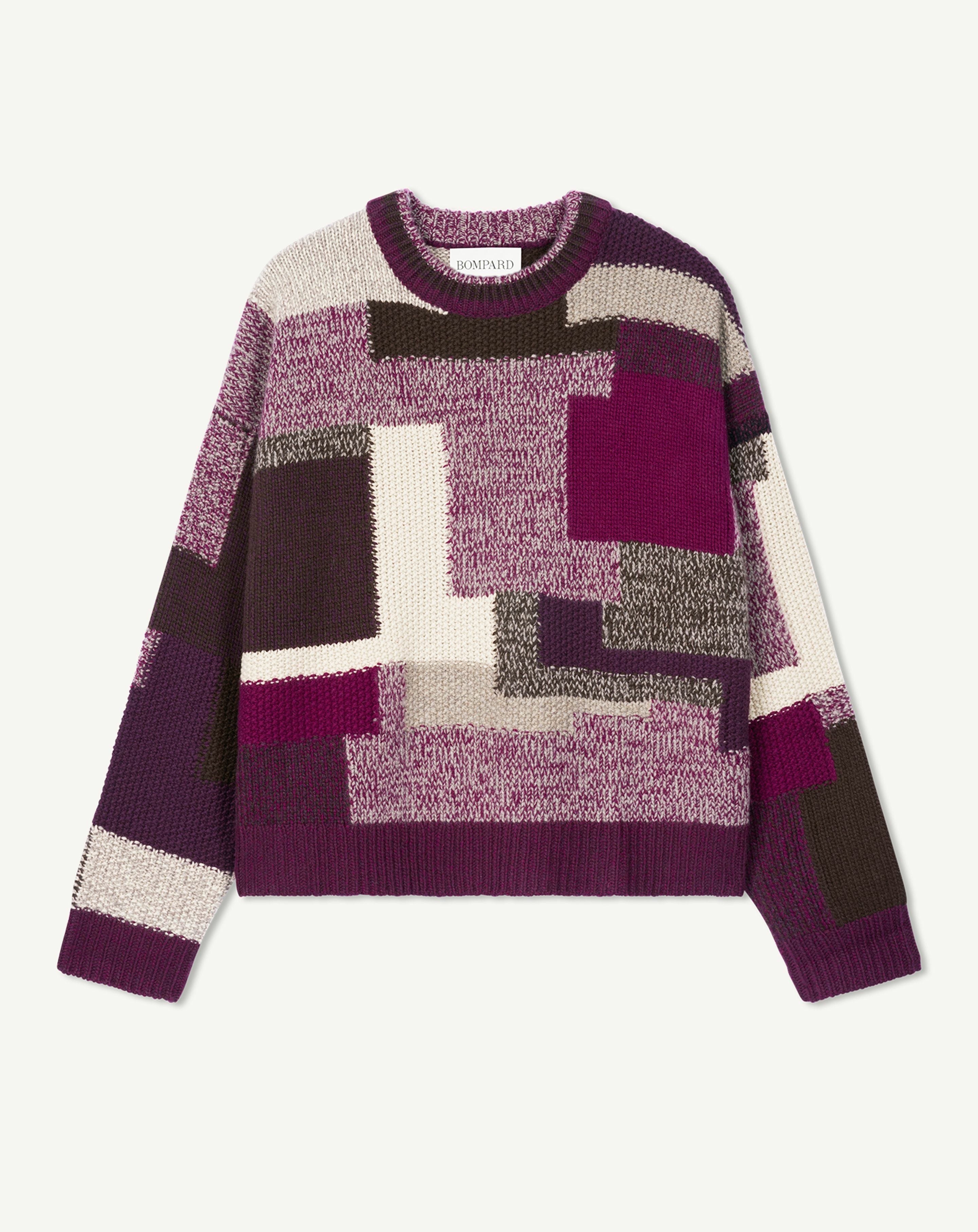POMMEd'amour/ニット Patchwork round neck pullover in Cashmere Women damask plum/millet