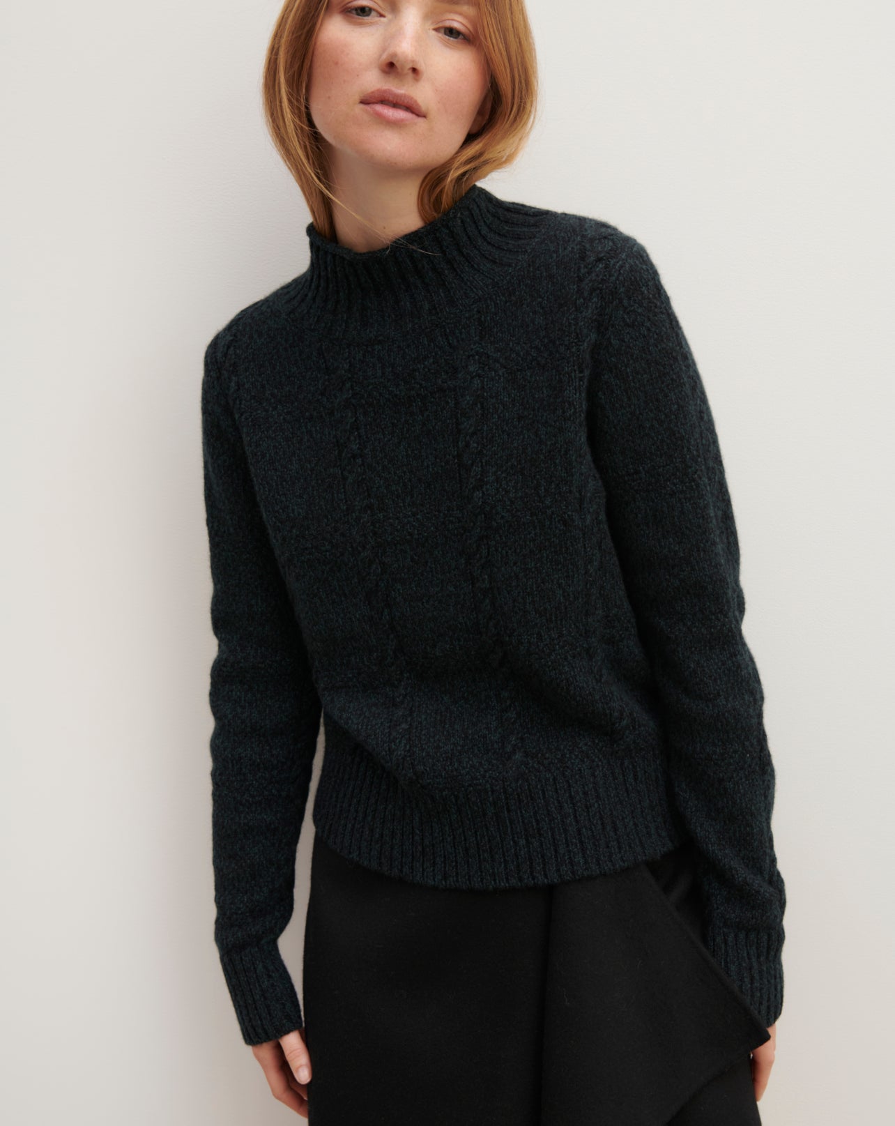 Col montant à torsades-VERT ZURICH/NOIR-100% cachemire