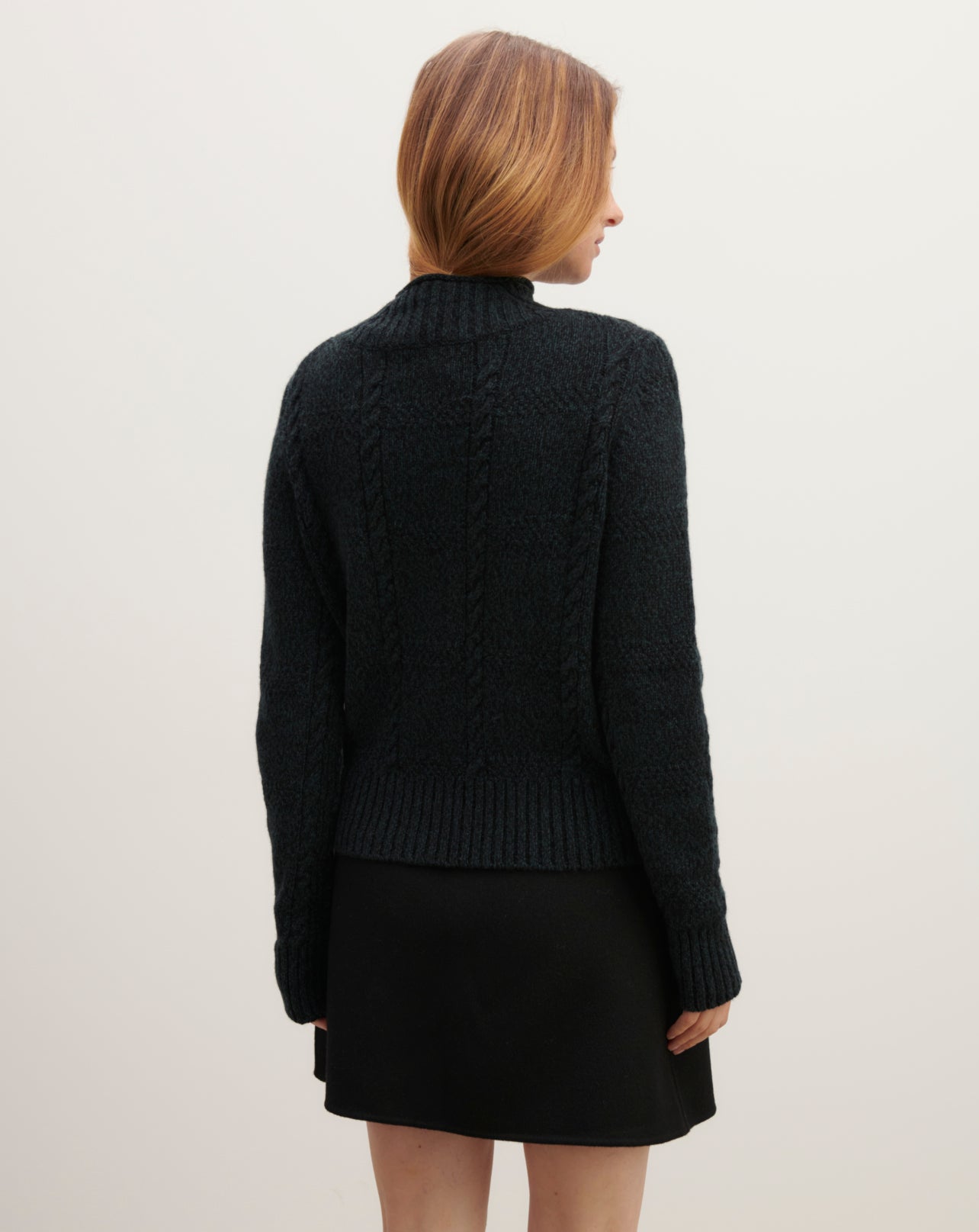 Col montant à torsades-VERT ZURICH/NOIR-100% cachemire