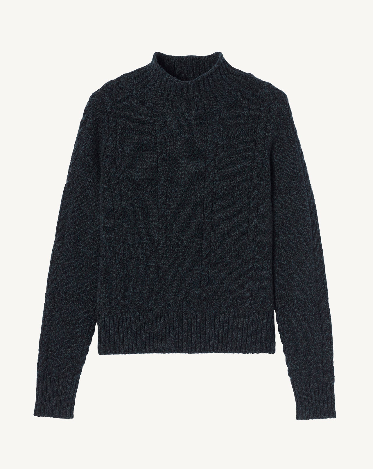 Col montant à torsades-VERT ZURICH/NOIR-100% cachemire