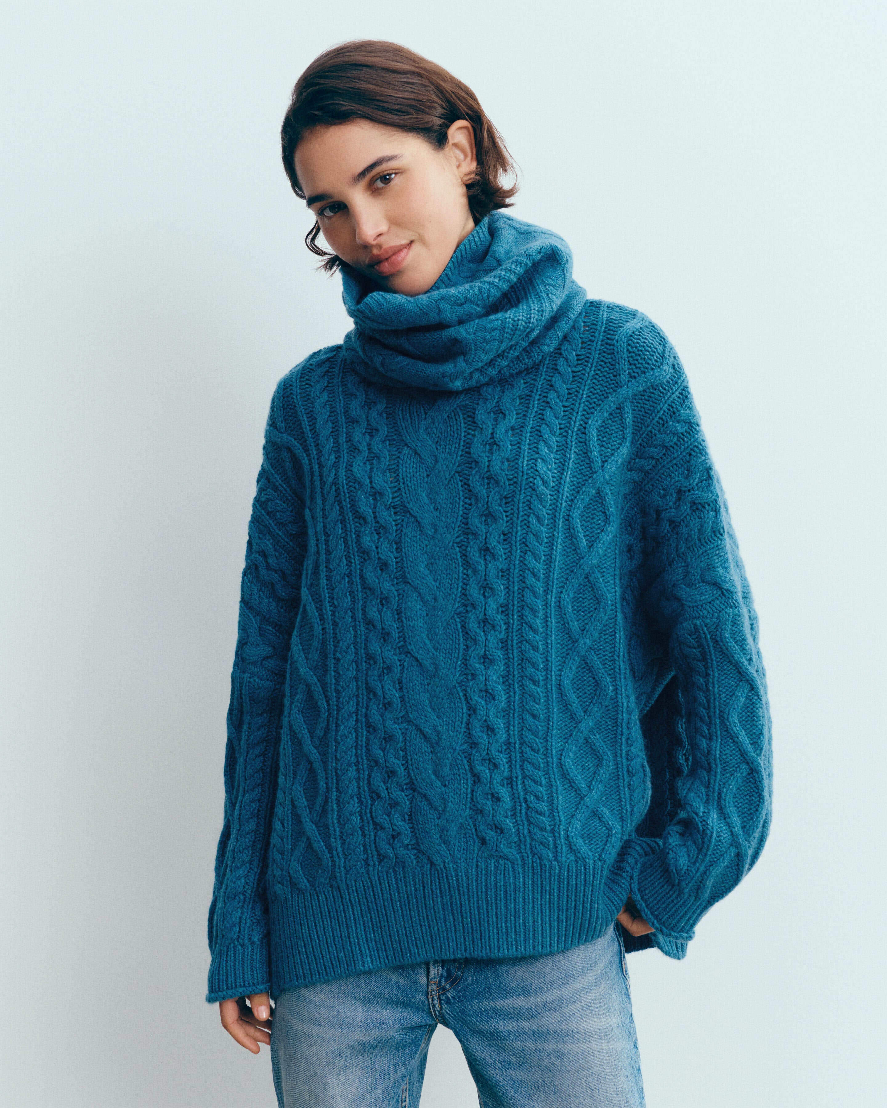 Col montant à torsades les 40 ans-BLEU CANOE-100% cachemire