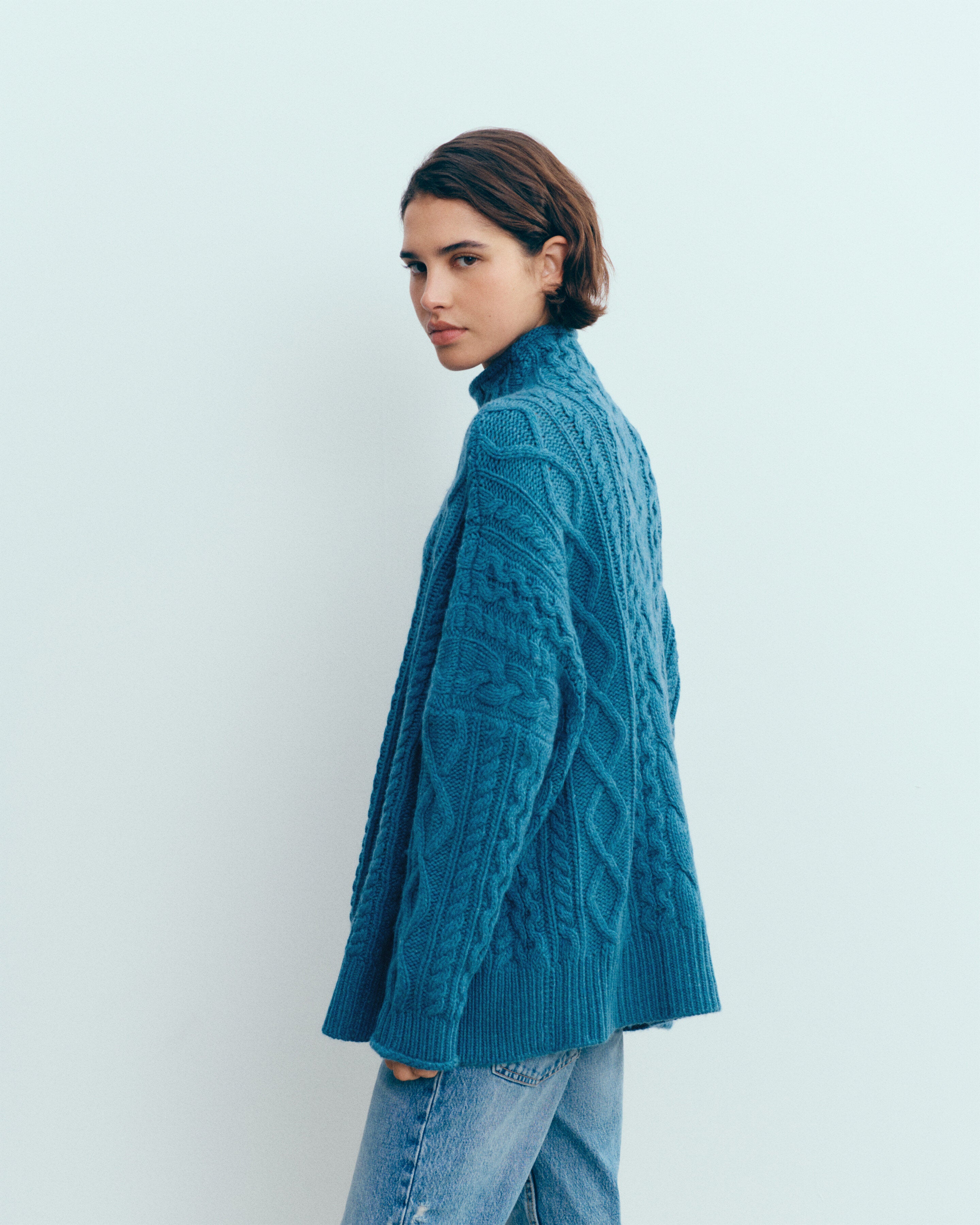 Col montant à torsades les 40 ans-BLEU CANOE-100% cachemire