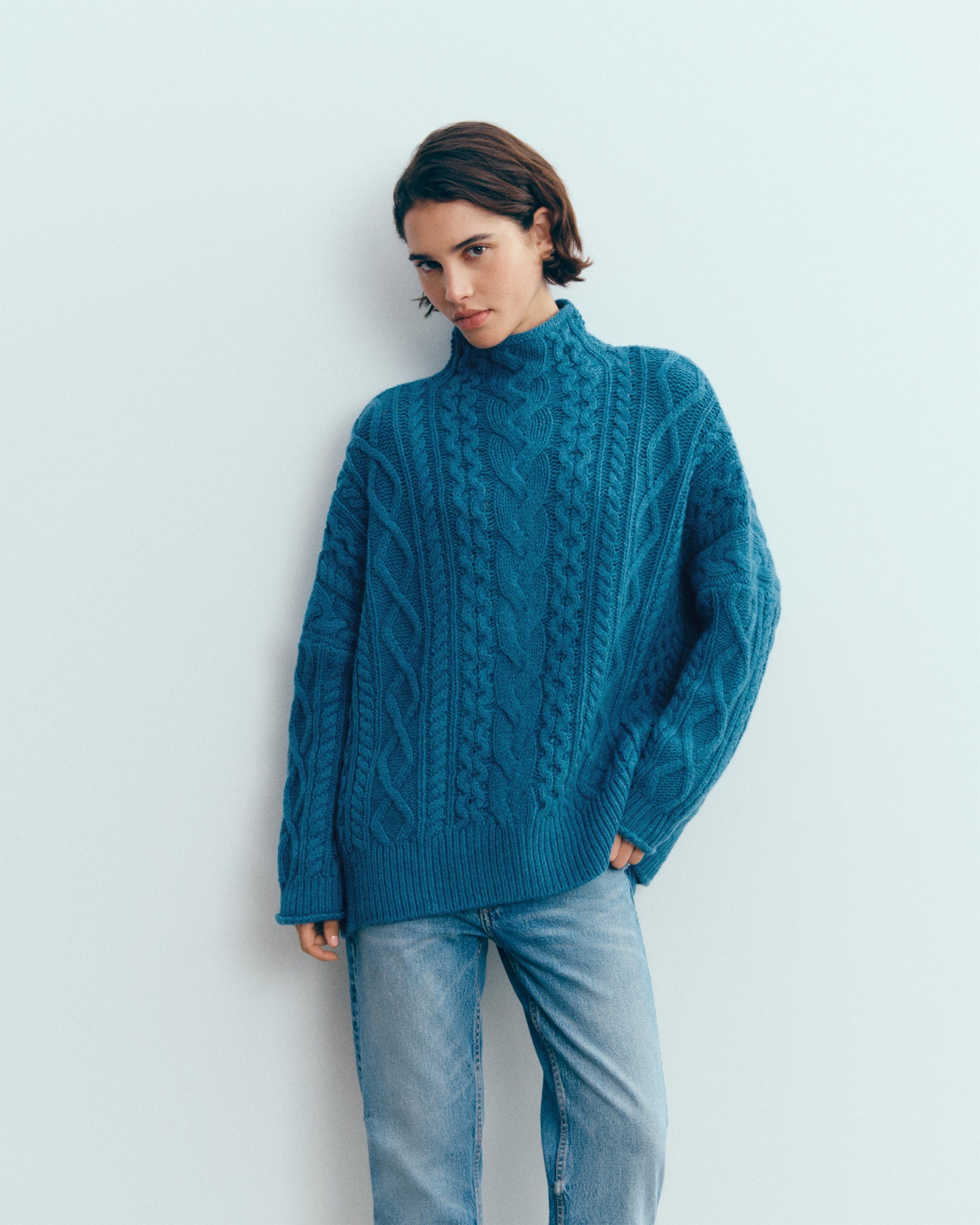 Col montant à torsades les 40 ans-BLEU CANOE-100% cachemire