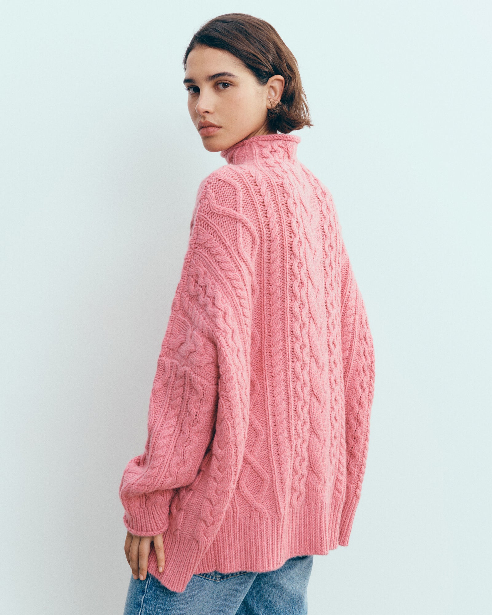 Col montant à torsades les 40 ans-ROSE CAMEO-100% cachemire