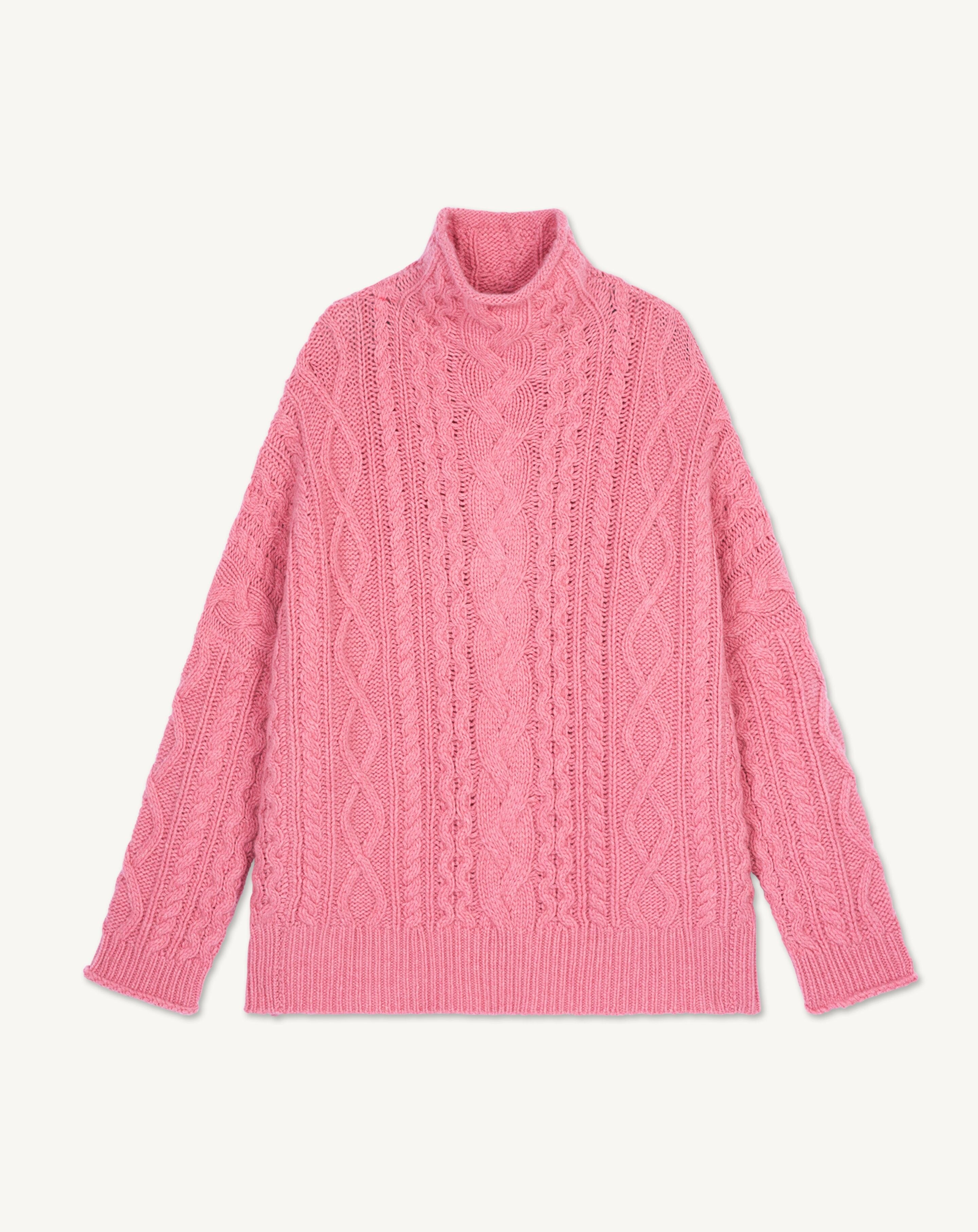 Turtleneck in cable stitch in Cashmere Women cameo pink | Eric Bompard