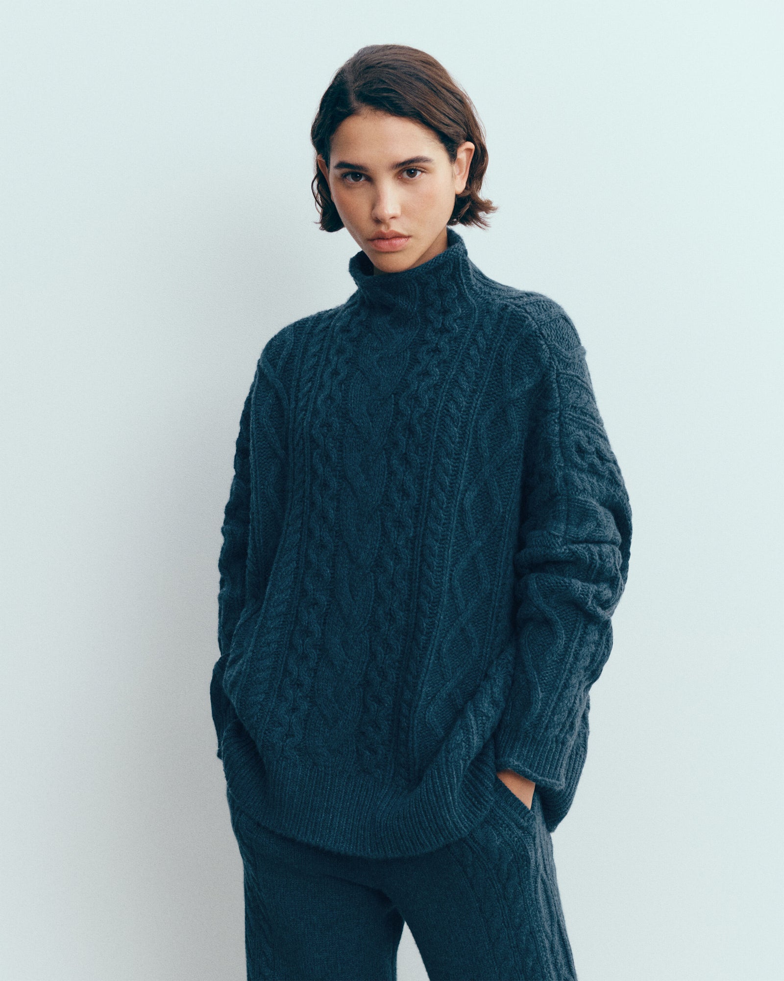 Col montant à torsades les 40 ans-BLEU CALYPSO-100% cachemire