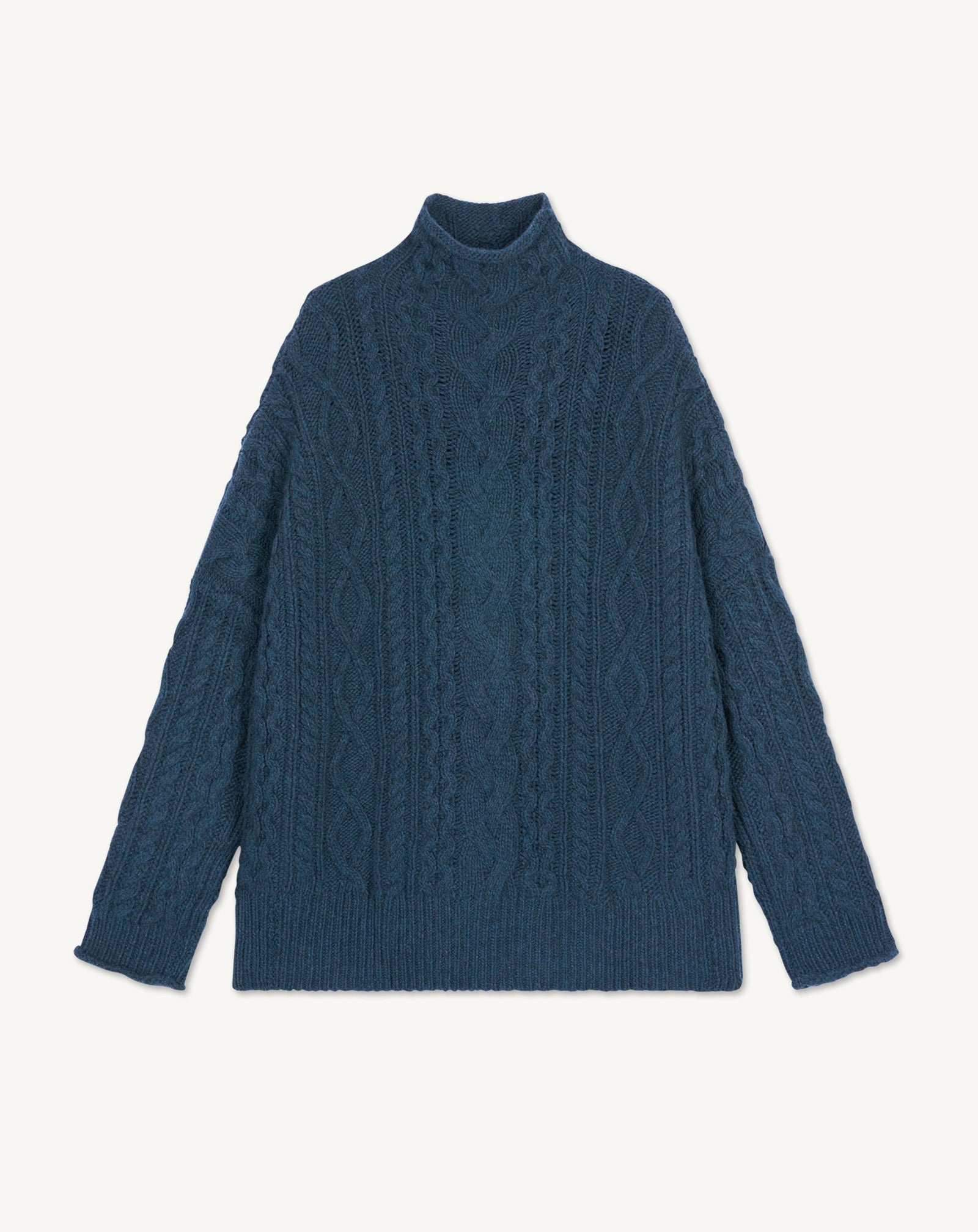 Col montant à torsades les 40 ans-BLEU CALYPSO-100% cachemire