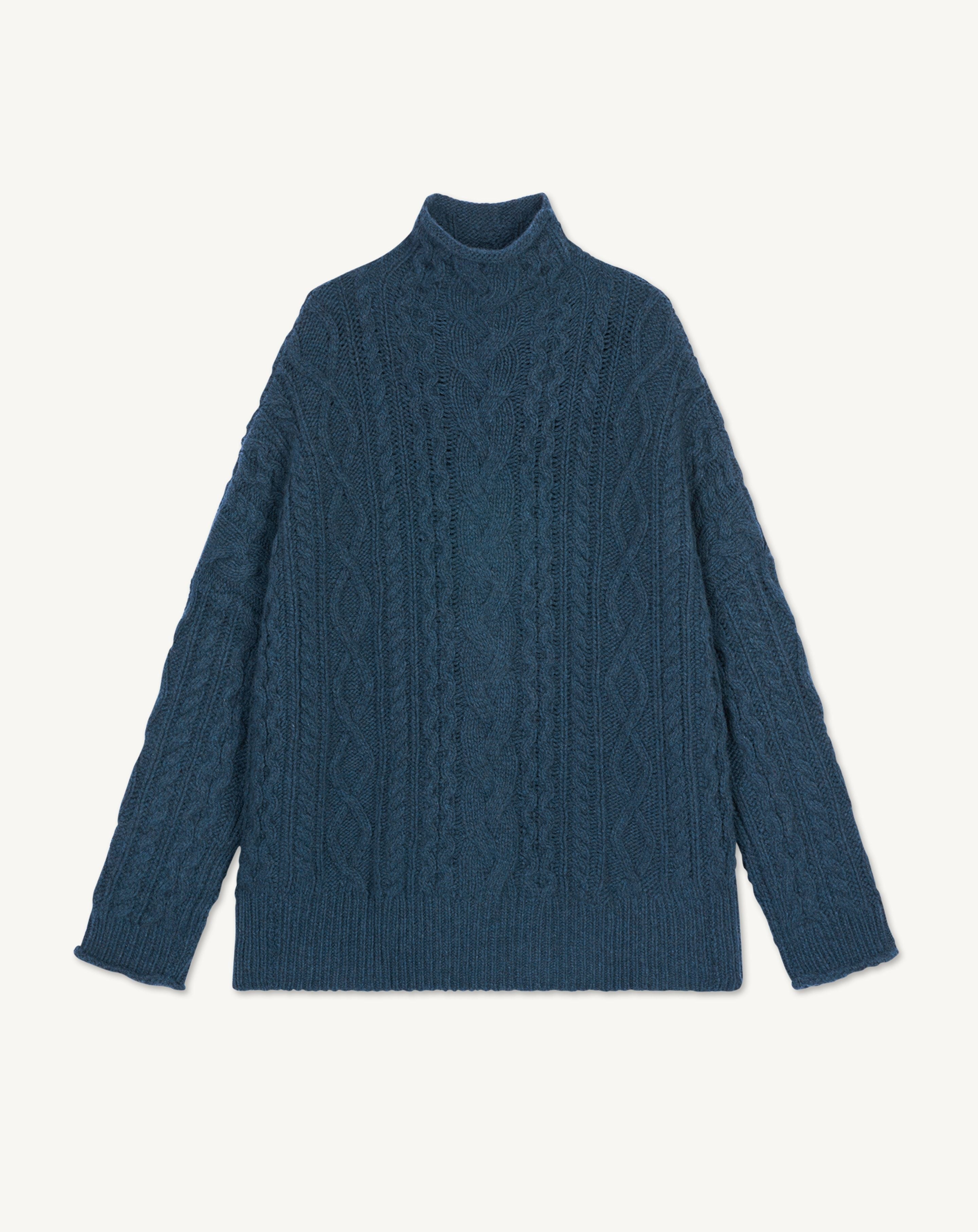 Col montant à torsades les 40 ans-BLEU CALYPSO-100% cachemire