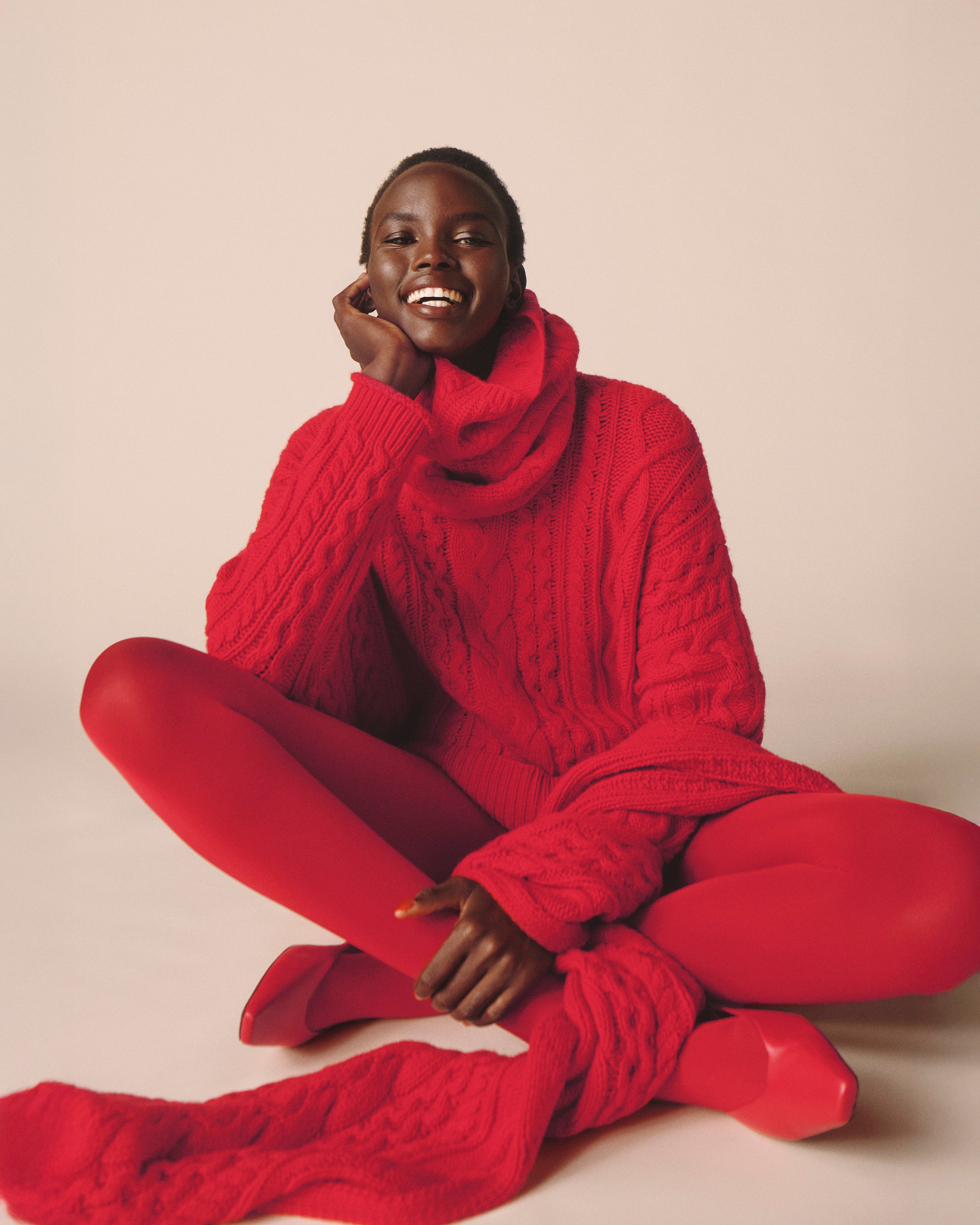 Col montant à torsades les 40 ans-ROUGE QUARANTE-100% cachemire