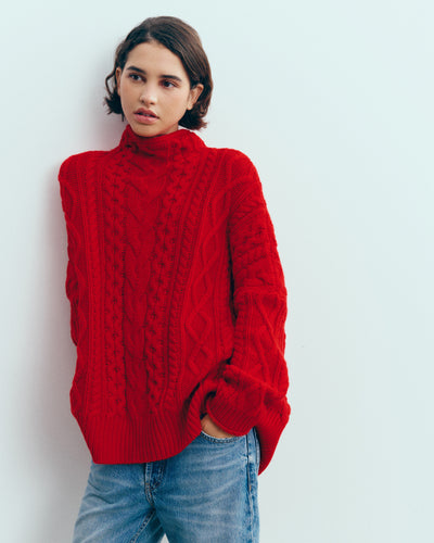 Col montant à torsades les 40 ans-ROUGE QUARANTE-100% cachemire