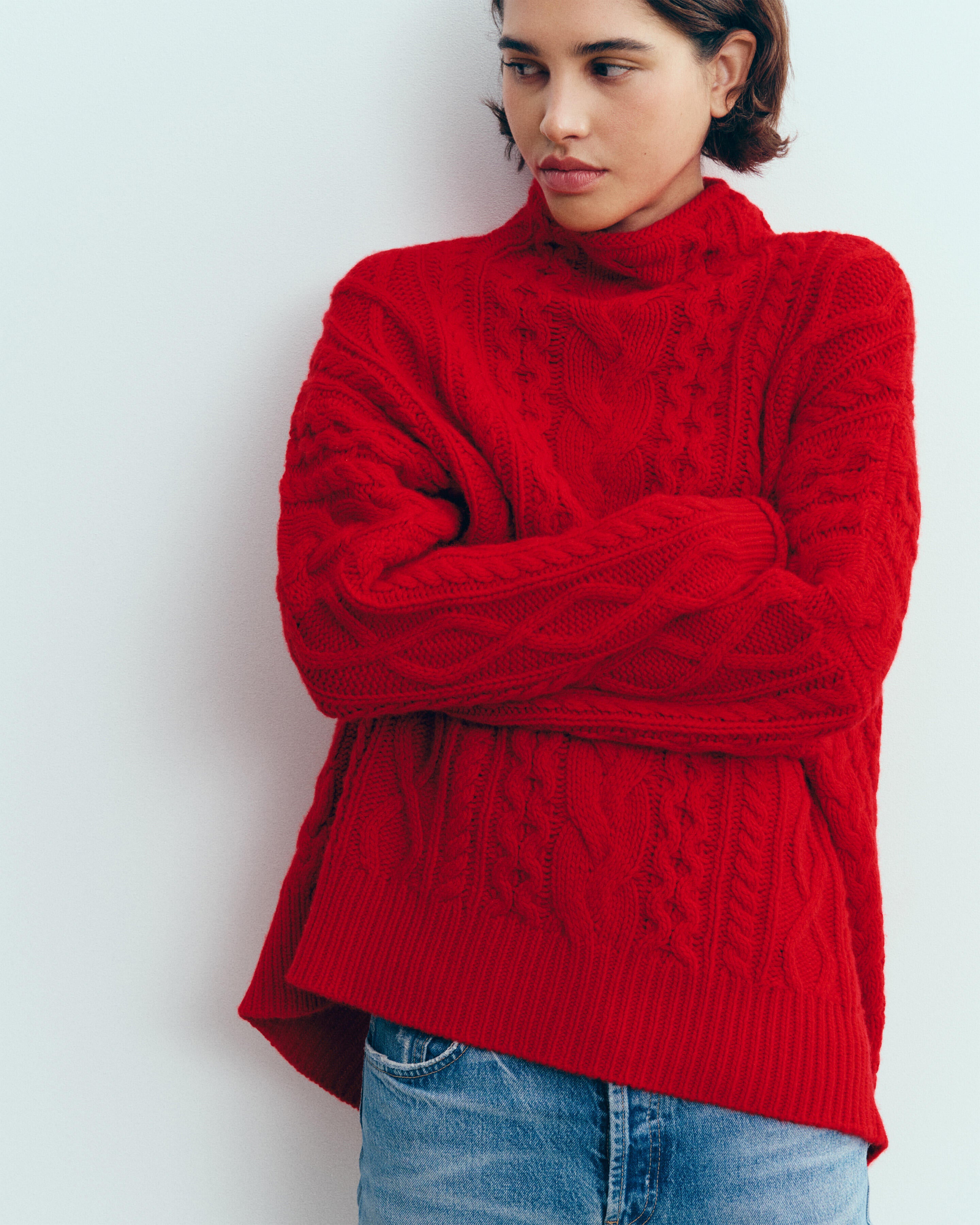 Col montant à torsades les 40 ans-ROUGE QUARANTE-100% cachemire