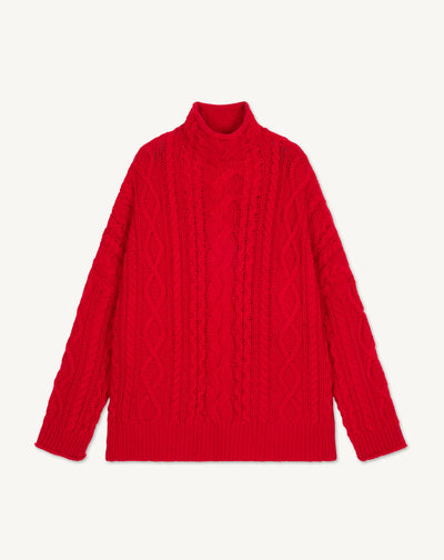 Col montant à torsades-ROUGE QUARANTE-100% cachemire