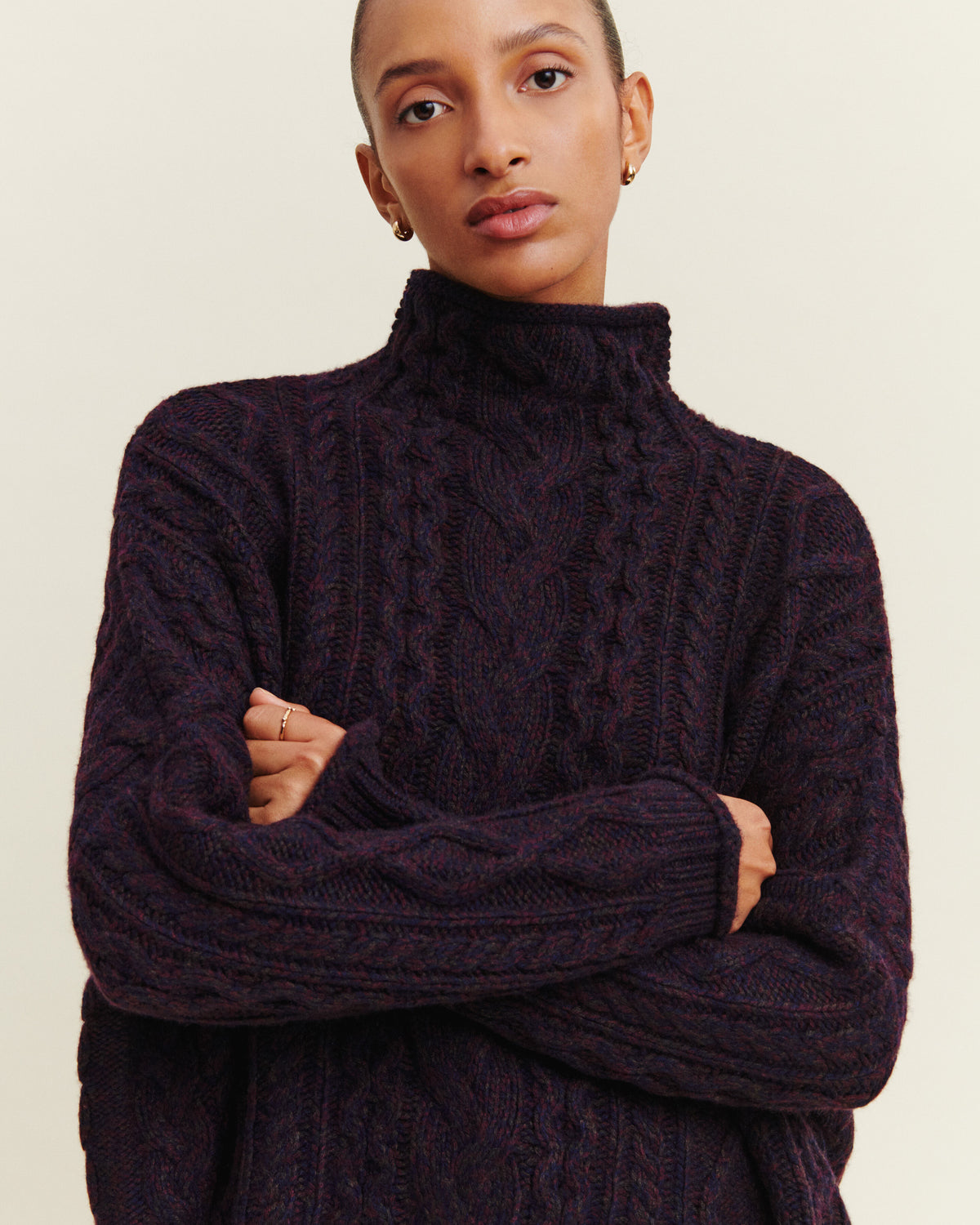 Pull col montant Sally-MARINE/GRENAT/RISTRETTO-100% cachemire