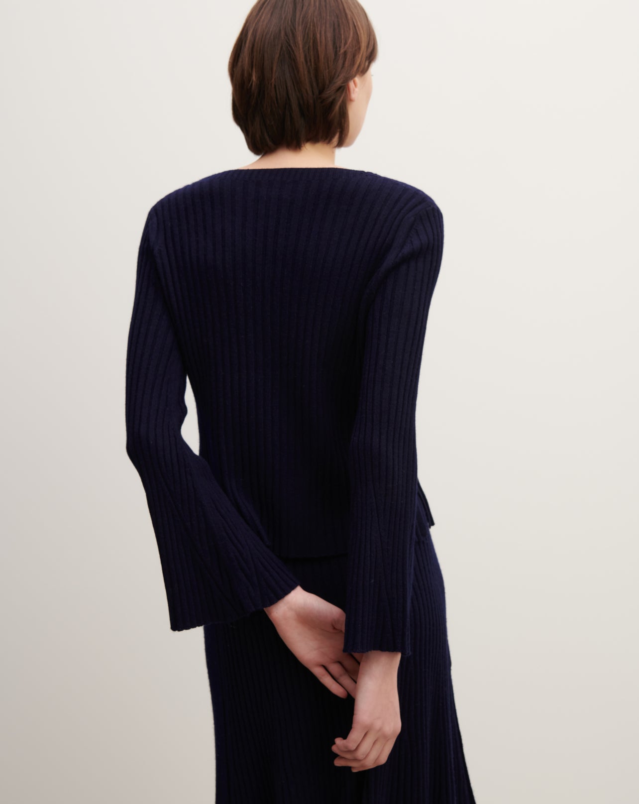 Pull V à manches évasées-MARINE-70% cachemire 30% soie