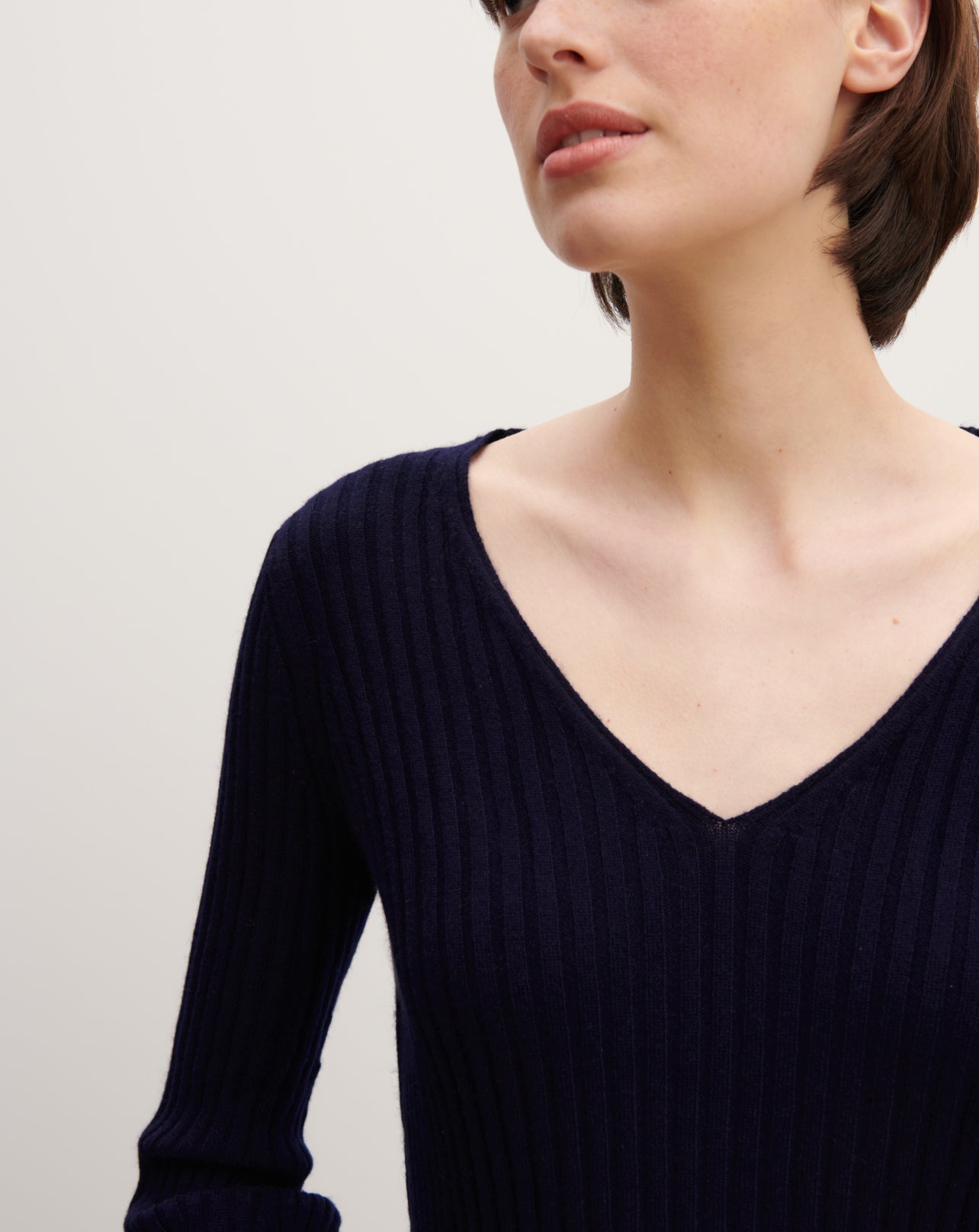 Pull V à manches évasées-MARINE-70% cachemire 30% soie