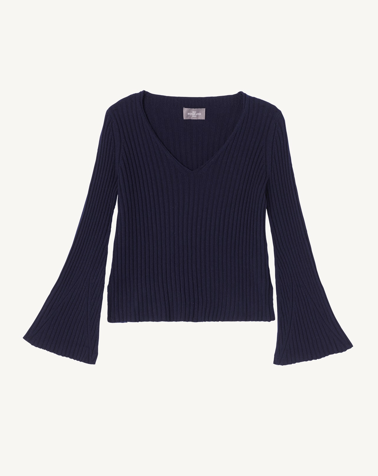 Pull V à manches évasées-MARINE-70% cachemire 30% soie