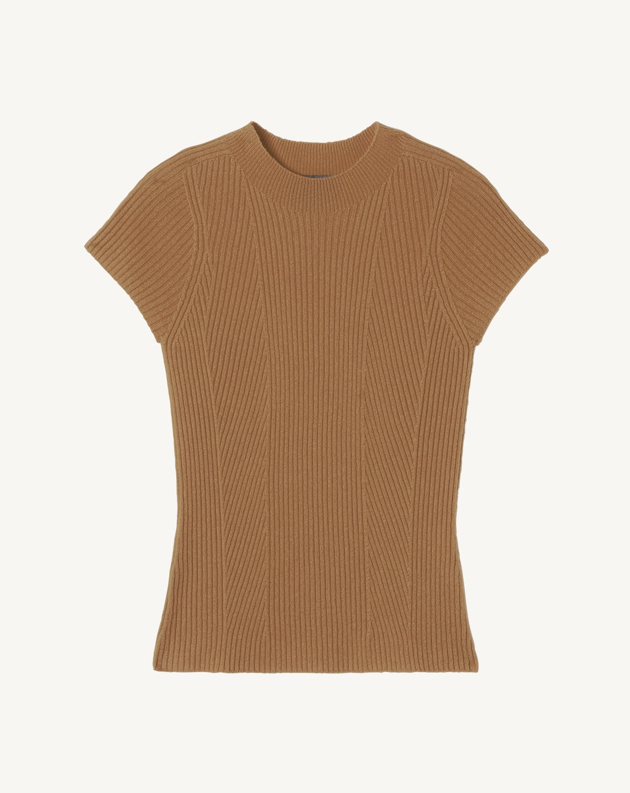 Col rond ajusté à côtes-CARAMEL-100% cachemire