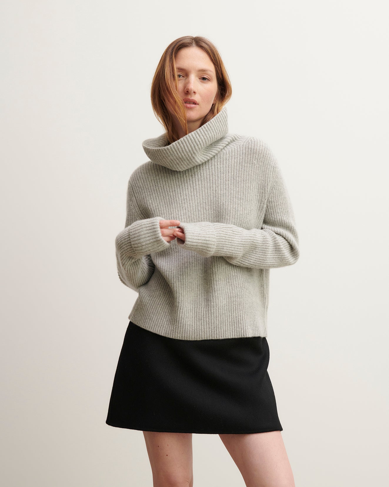 Pull col roulé boutonné-GRIS ARGENTE-100% cachemire