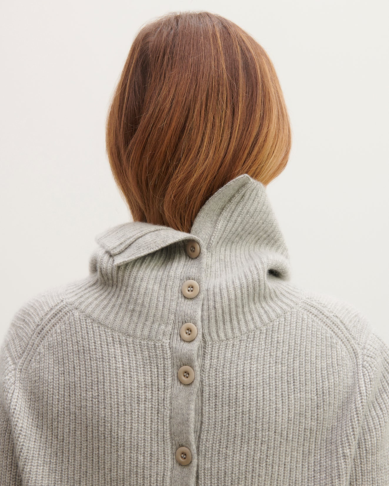 Pull col roulé boutonné-GRIS ARGENTE-100% cachemire