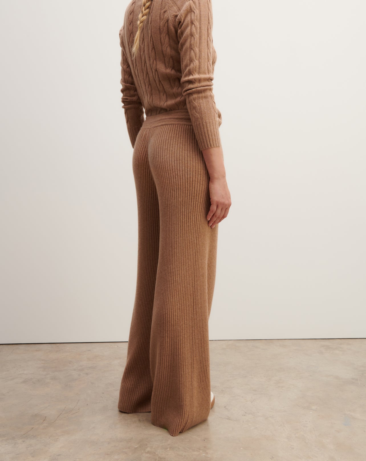 Pantalon ample à côtes-CARAMEL-100% cachemire