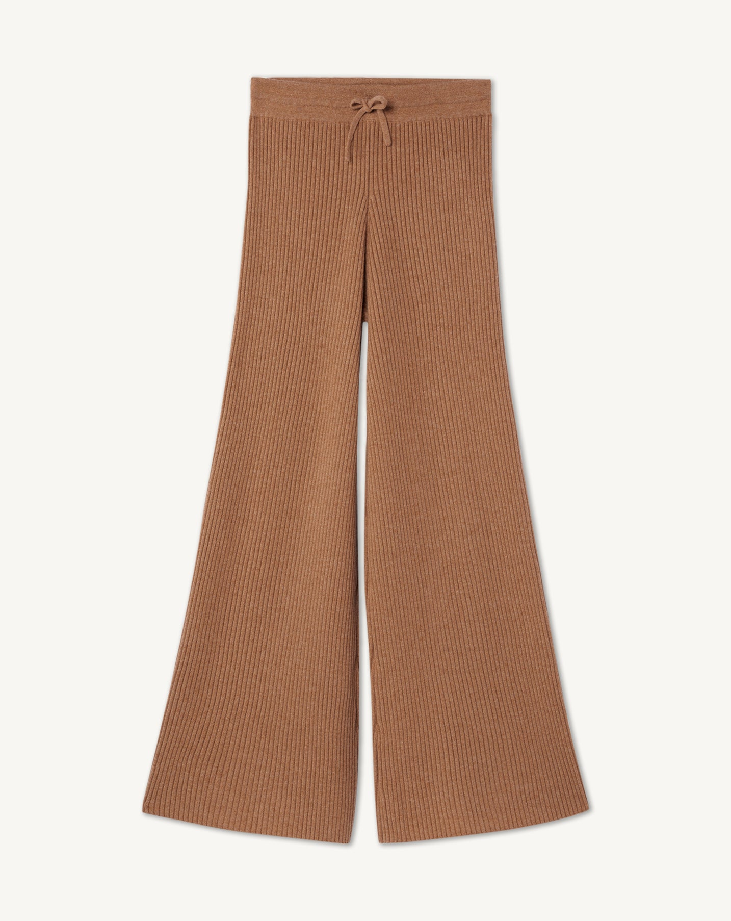 Pantalon ample à côtes-CARAMEL-100% cachemire