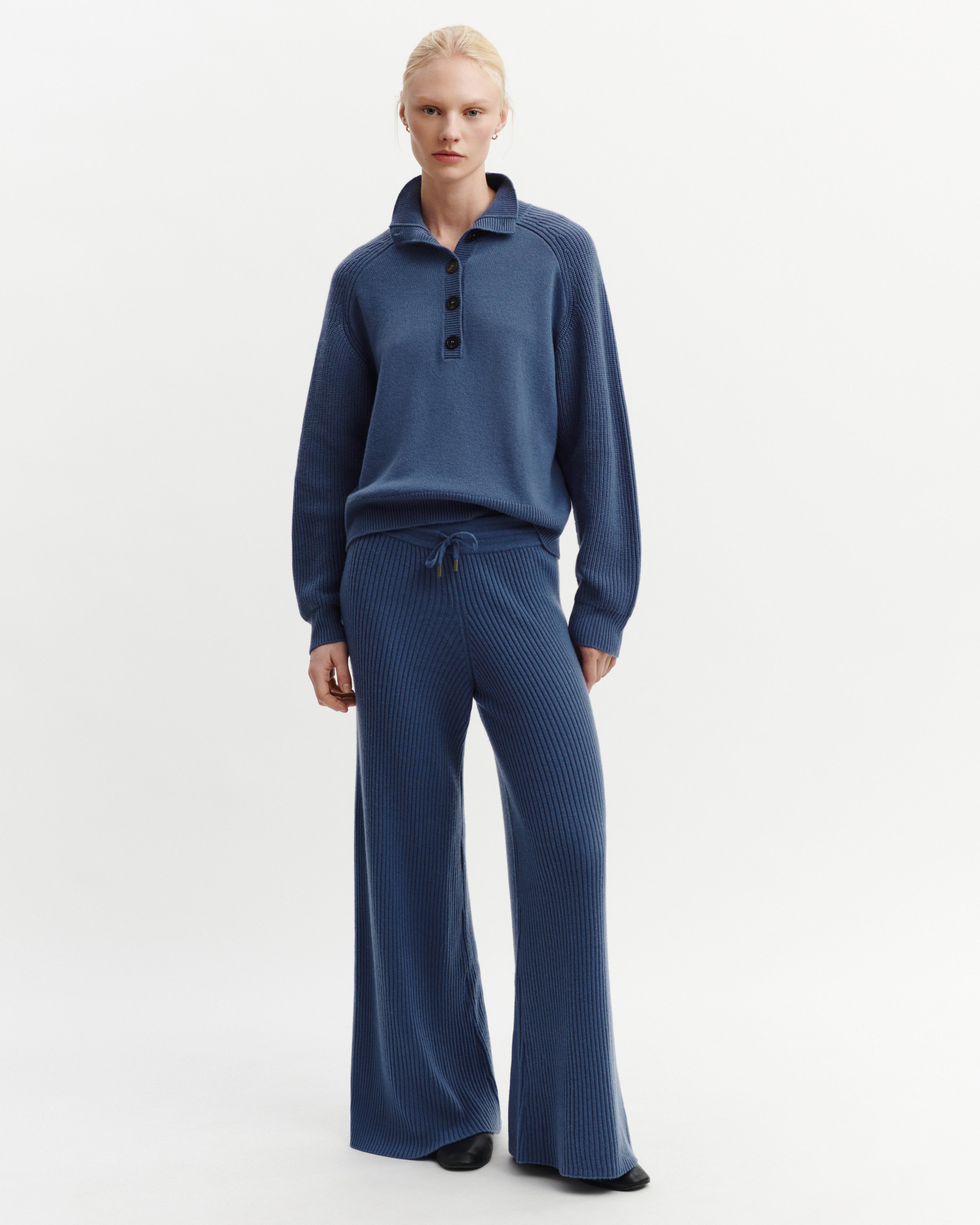 Pantalon ample à côtes-BLEU ATLAS-100% cachemire