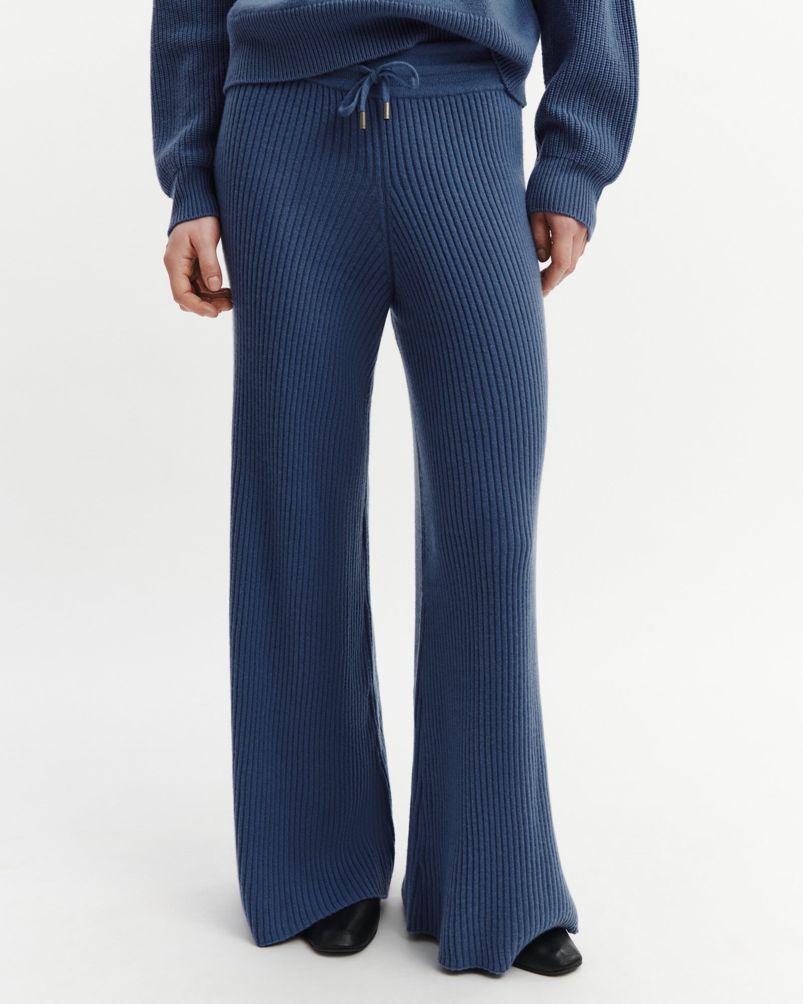 Pantalon ample à côtes-BLEU ATLAS-100% cachemire