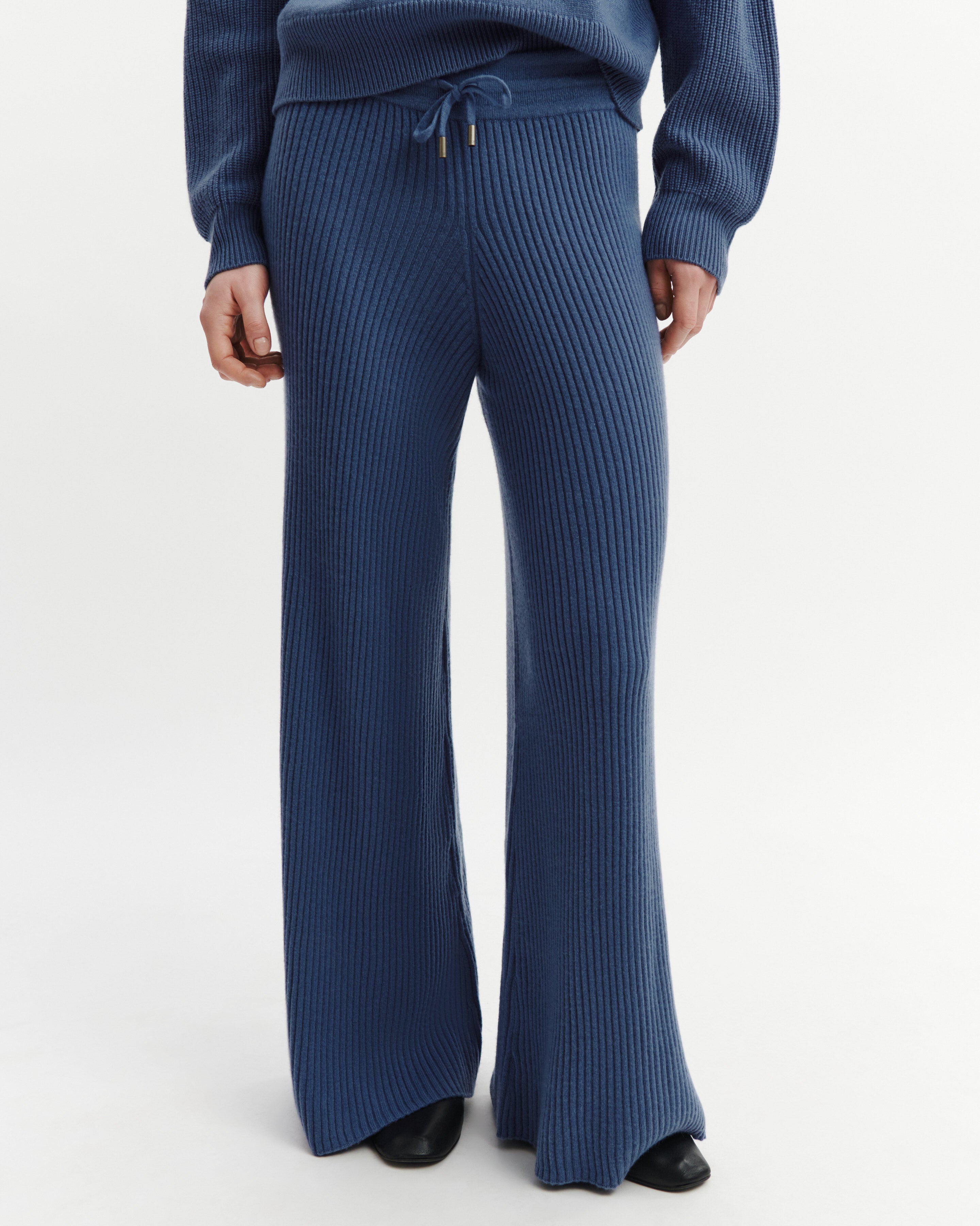 Pantalon ample à côtes-BLEU ATLAS-100% cachemire