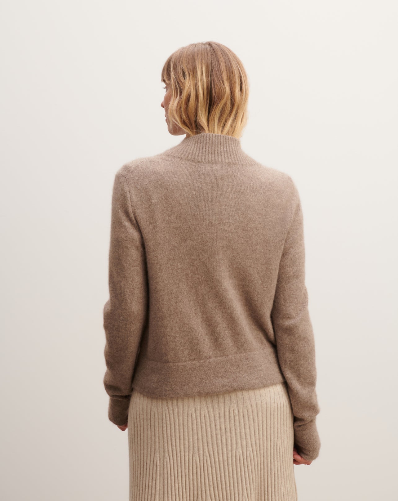Zip-neck pullover in Cashmere, Yak Women taupe brown | Eric Bompard