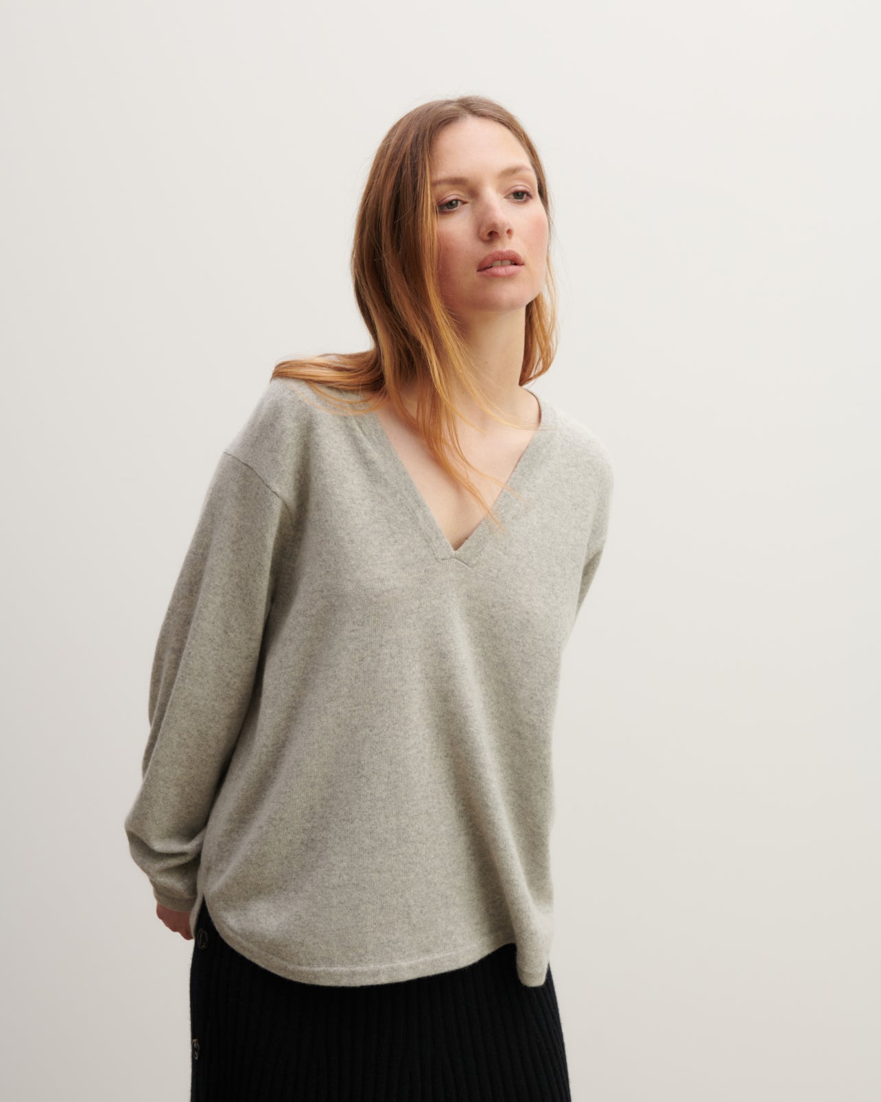 Pull col tunisien-GRIS ARGENTE-100% cachemire