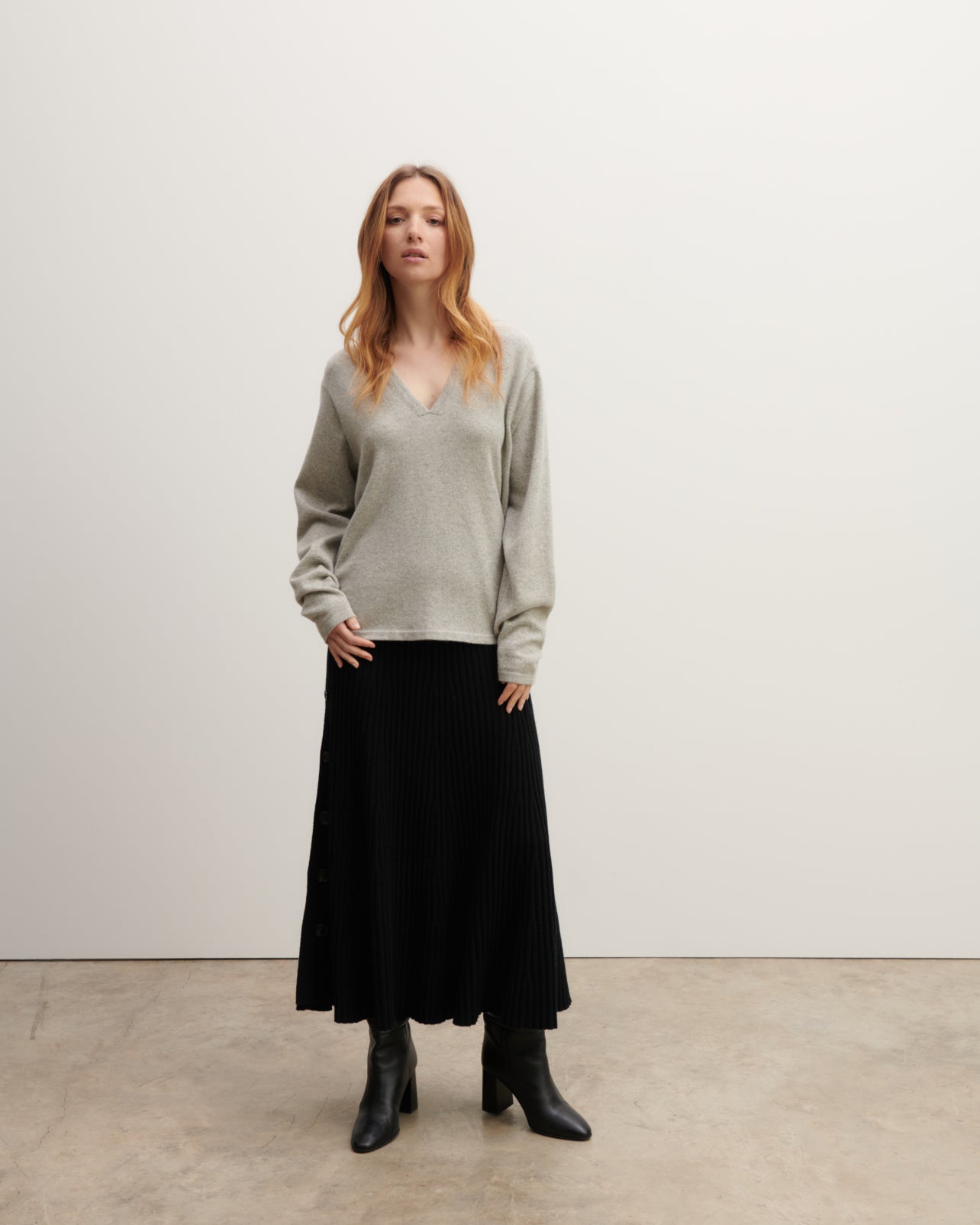 Pull col tunisien-GRIS ARGENTE-100% cachemire