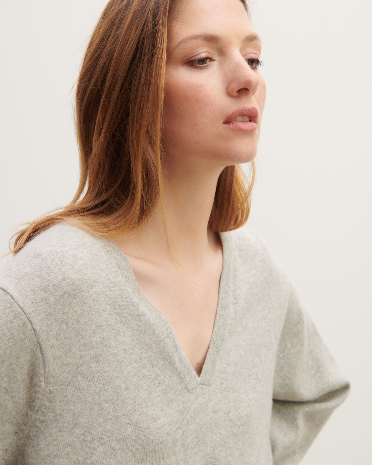 Pull col tunisien-GRIS ARGENTE-100% cachemire